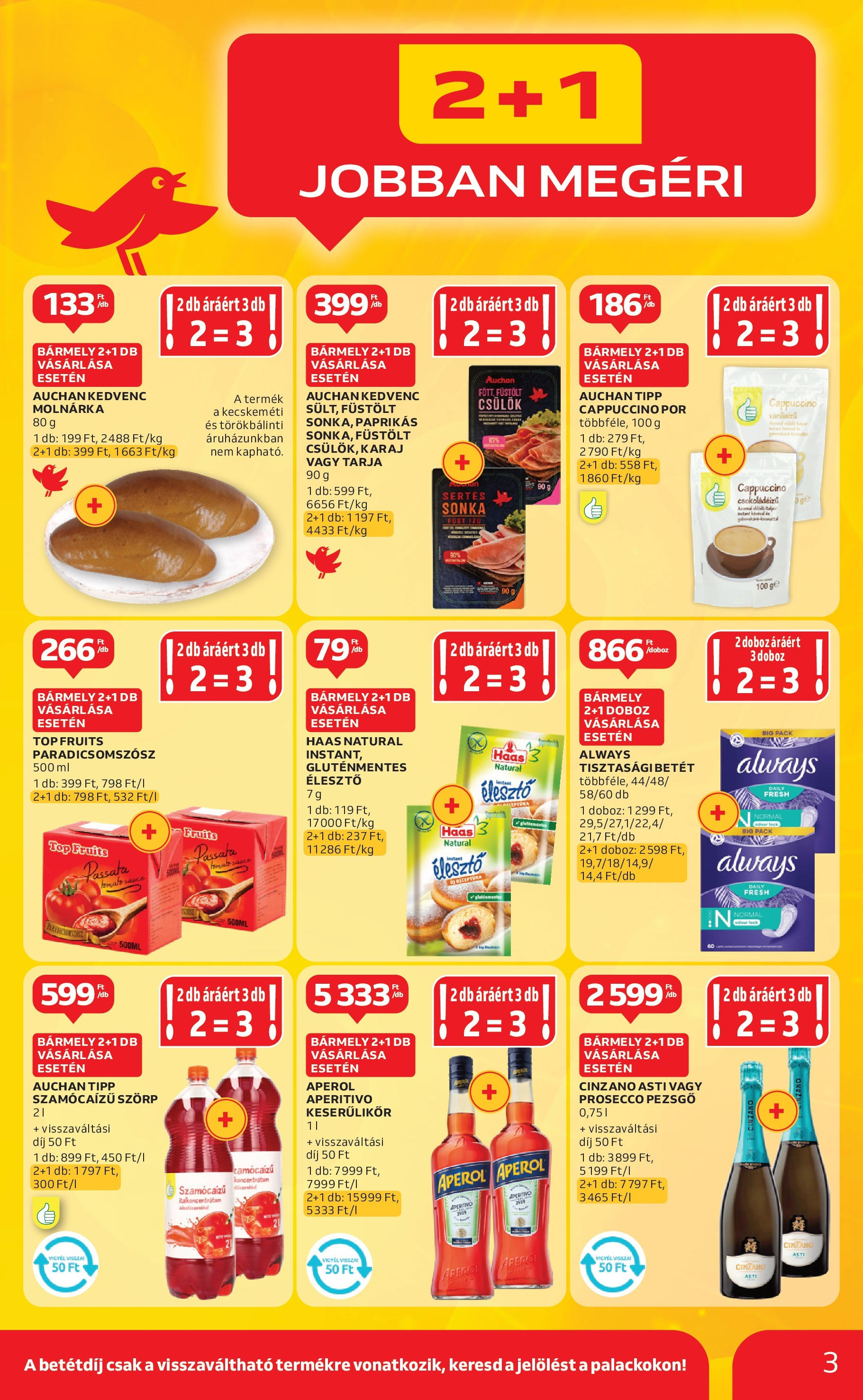 Auchan Akciós újság - 2025.06.12. -tól/töl > akció, lapozható szórólap 🛍️ | Oldal: 3 | Termékek: Aperol, Pezsgő, Sonka, Paradicsomszósz