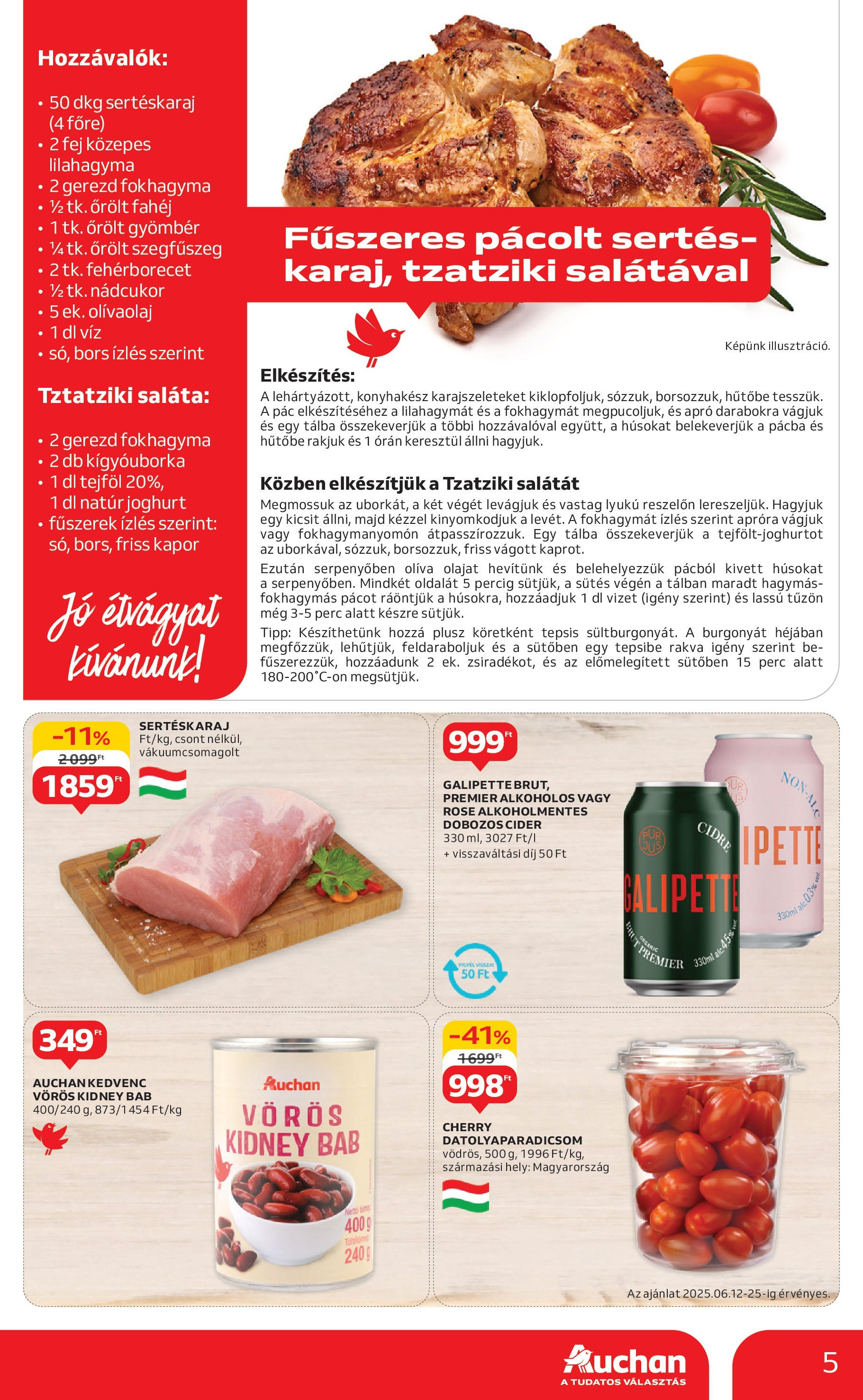Auchan Akciós újság - 2025.06.12. -tól/töl > akció, lapozható szórólap 🛍️ | Oldal: 5 | Termékek: Sertéskaraj, Feherborecet, Cider, Joghurt