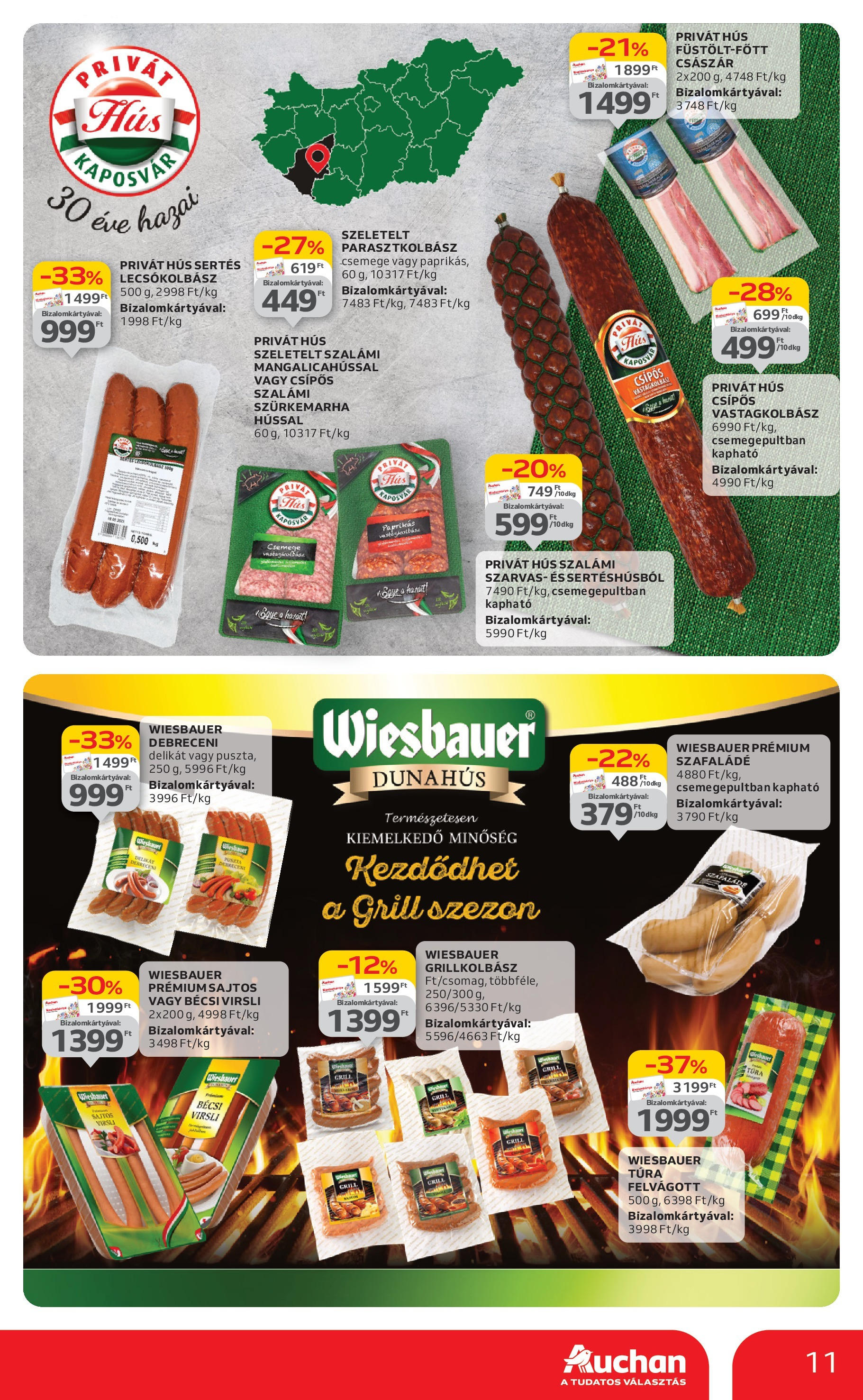Auchan Akciós újság - 2025.06.12. -tól/töl > akció, lapozható szórólap 🛍️ | Oldal: 11 | Termékek: Grillkolbász, Hús, Debreceni, Felvágott