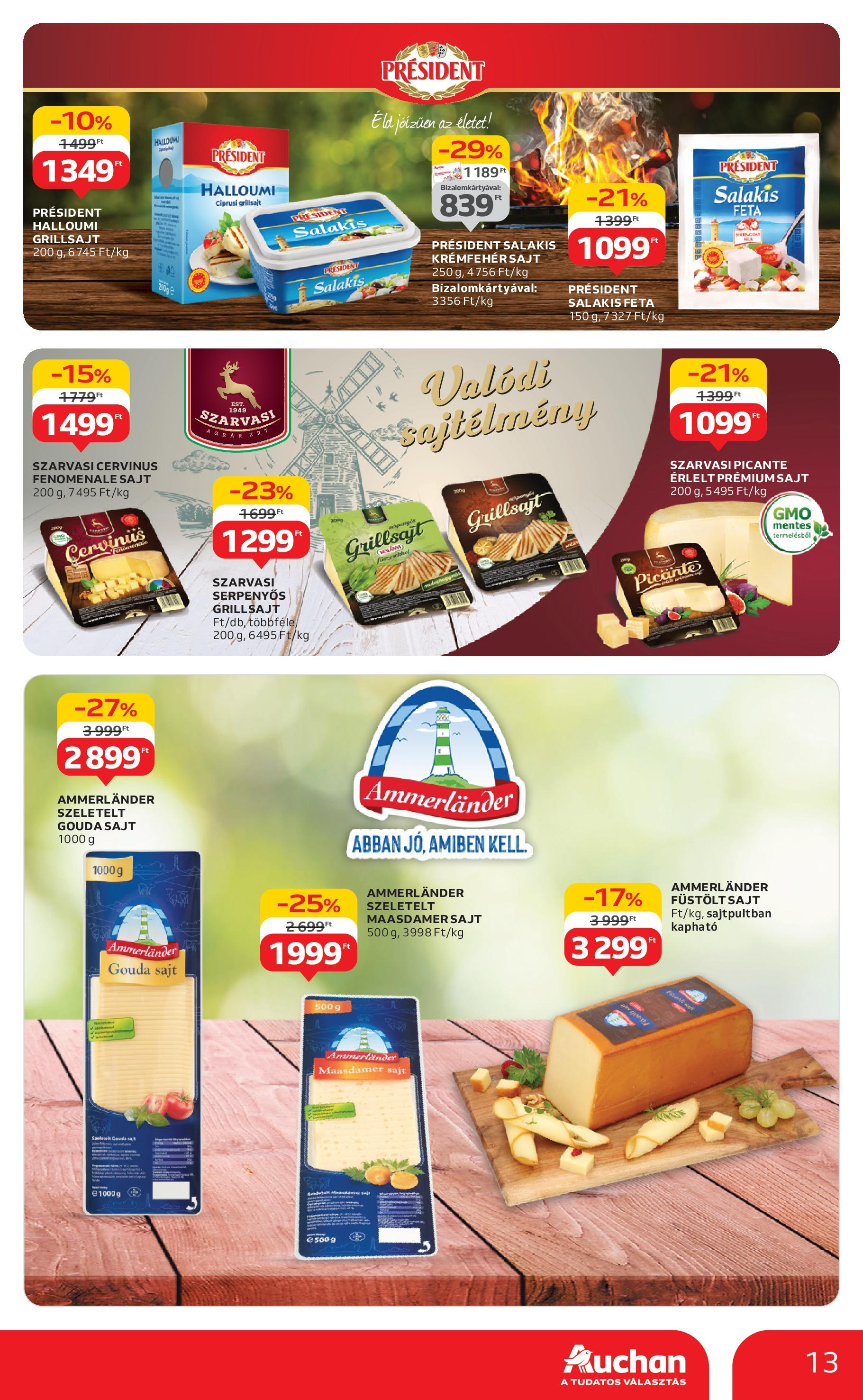 Auchan Akciós újság - 2025.06.12. -tól/töl > akció, lapozható szórólap 🛍️ | Oldal: 13 | Termékek: Grillsajt, Füstölt sajt, Gouda, Sajt