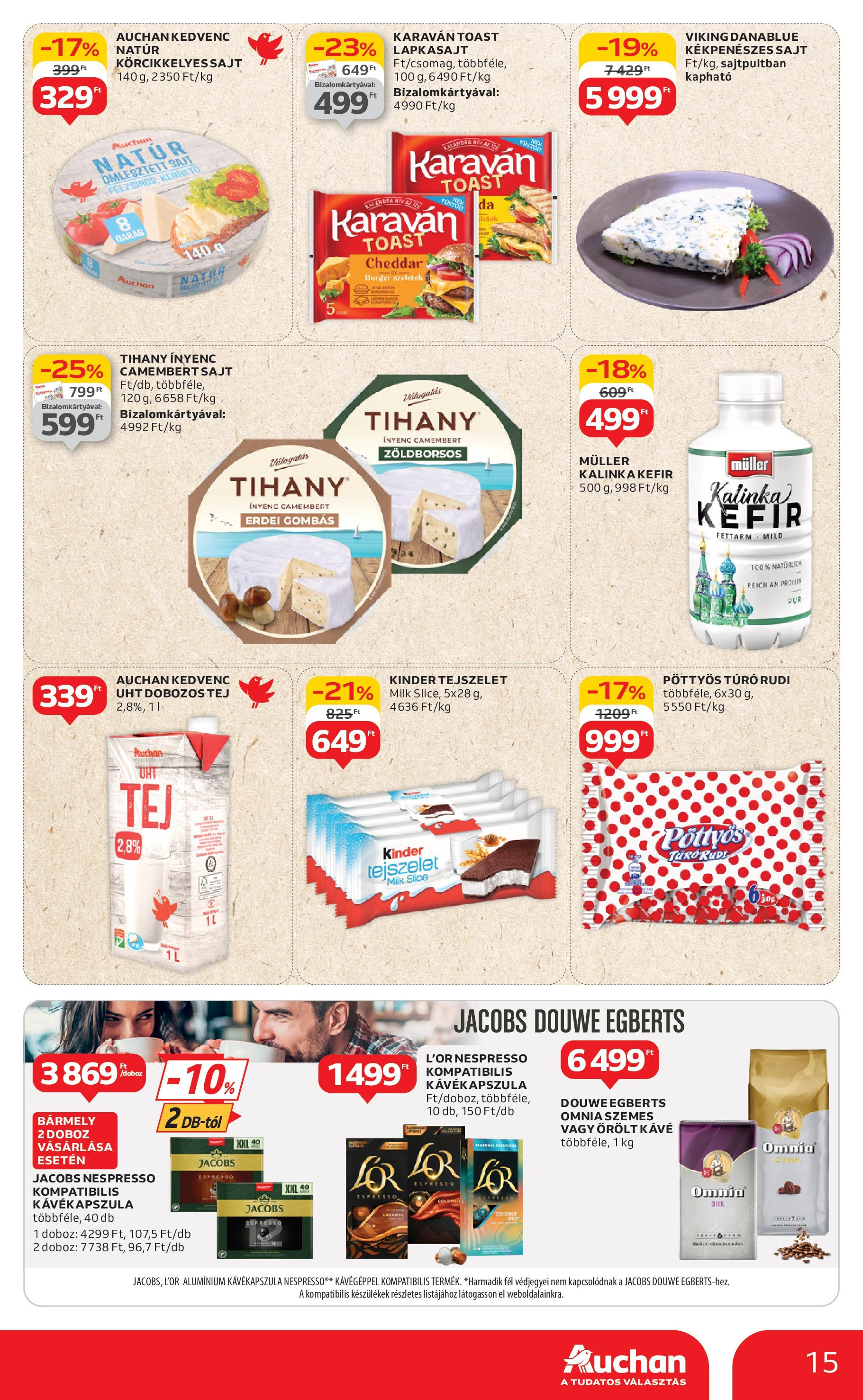 Auchan Akciós újság - 2025.06.12. -tól/töl > akció, lapozható szórólap 🛍️ | Oldal: 15 | Termékek: Kávékapszula, Kefir, Doboz, Camembert
