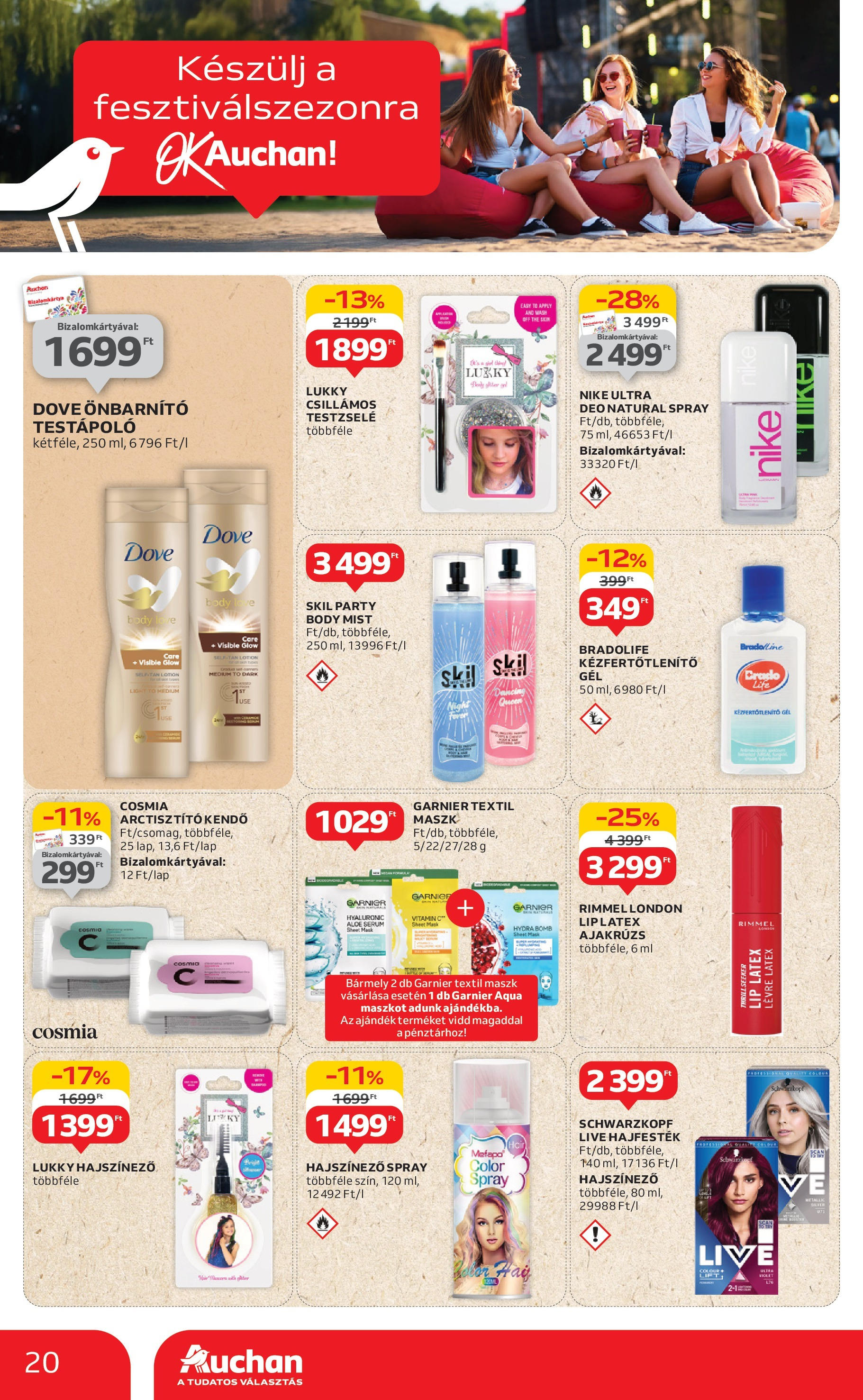 Auchan Akciós újság - 2025.06.12. -tól/töl > akció, lapozható szórólap 🛍️ | Oldal: 20 | Termékek: Kézfertőtlenítő, Ajakrúzs, Vitamin c, Maszk