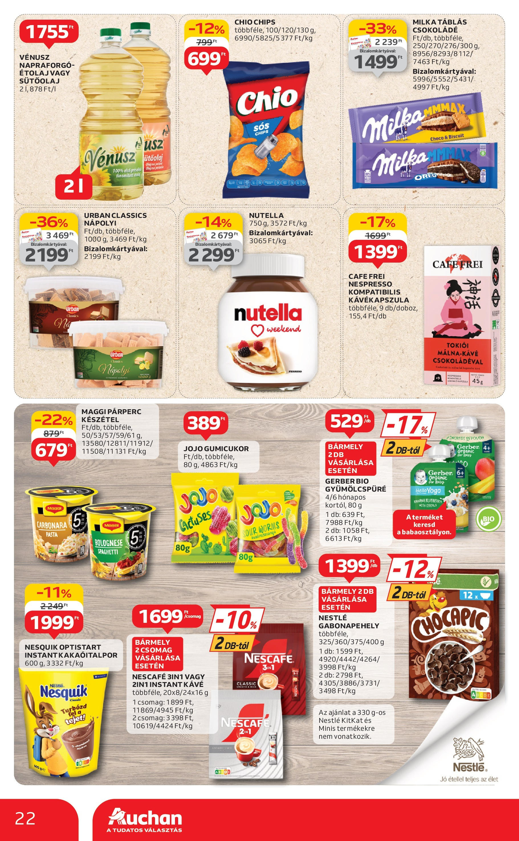 Auchan Akciós újság - 2025.06.12. -tól/töl > akció, lapozható szórólap 🛍️ | Oldal: 22 | Termékek: Nescafé, Nutella, Csokoládé, Nápolyi