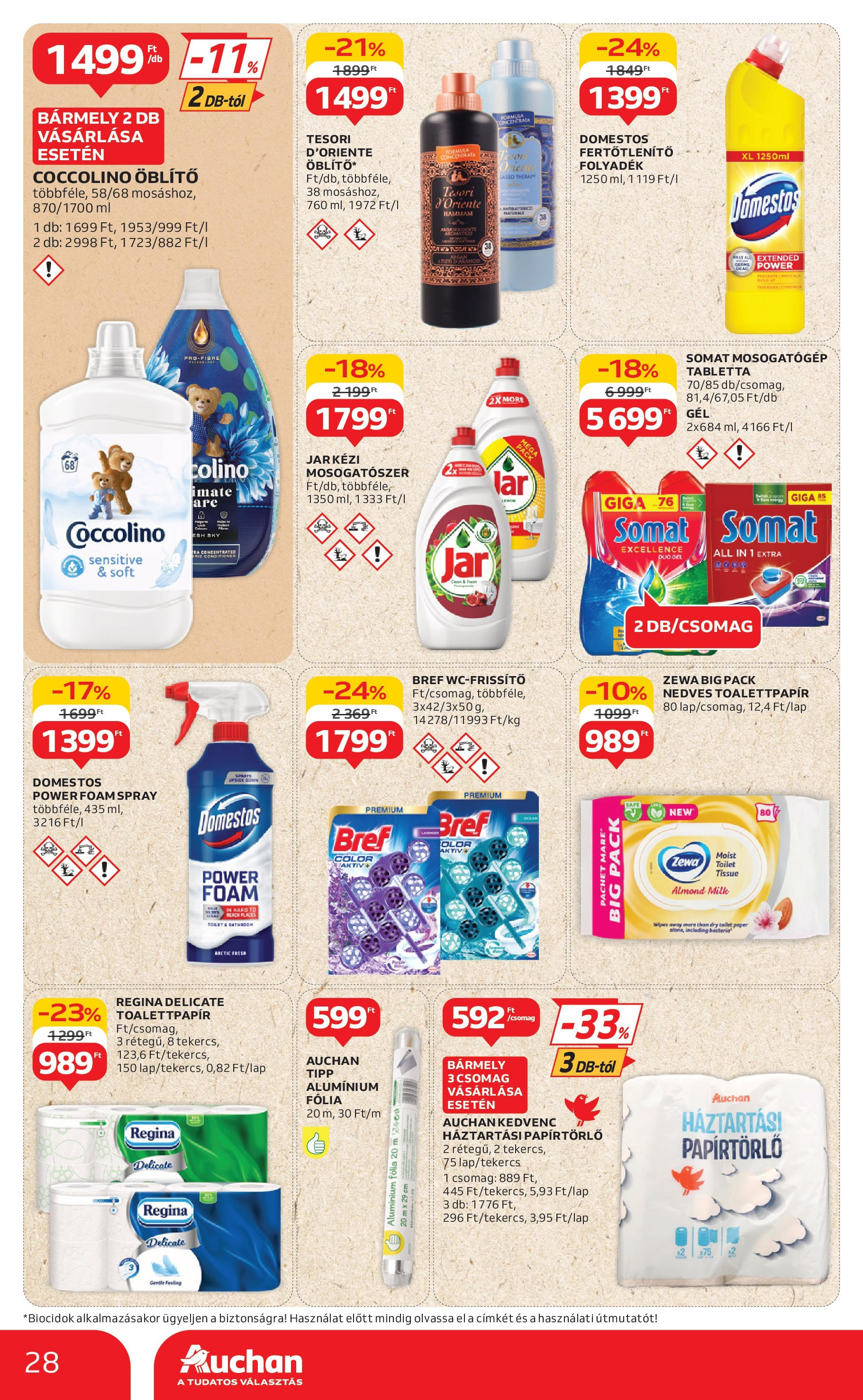 Auchan Akciós újság - 2025.06.12. -tól/töl > akció, lapozható szórólap 🛍️ | Oldal: 28 | Termékek: Somat, Papírtörlő, Öblítő, Mosogatószer