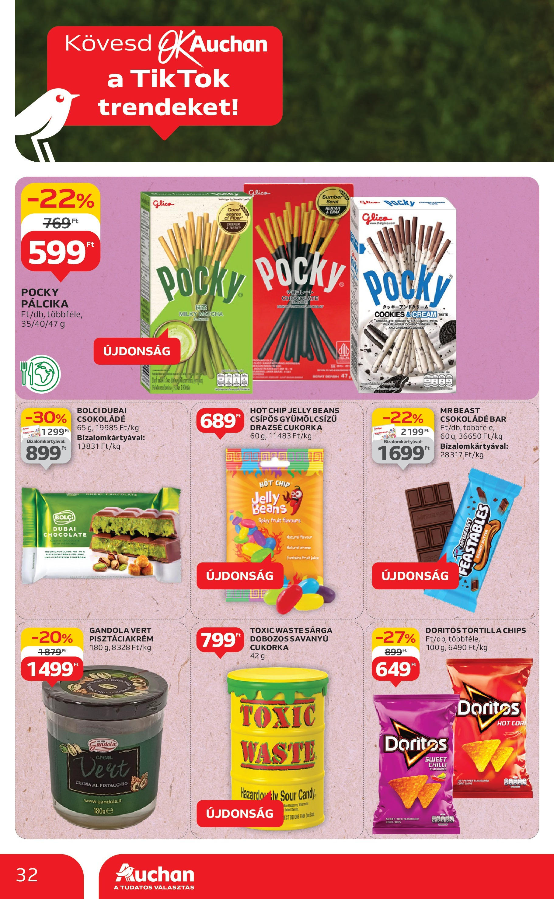 Auchan Akciós újság - 2025.06.12. -tól/töl > akció, lapozható szórólap 🛍️ | Oldal: 32 | Termékek: Chips, Drazsé, Csokoládé, Cukorka