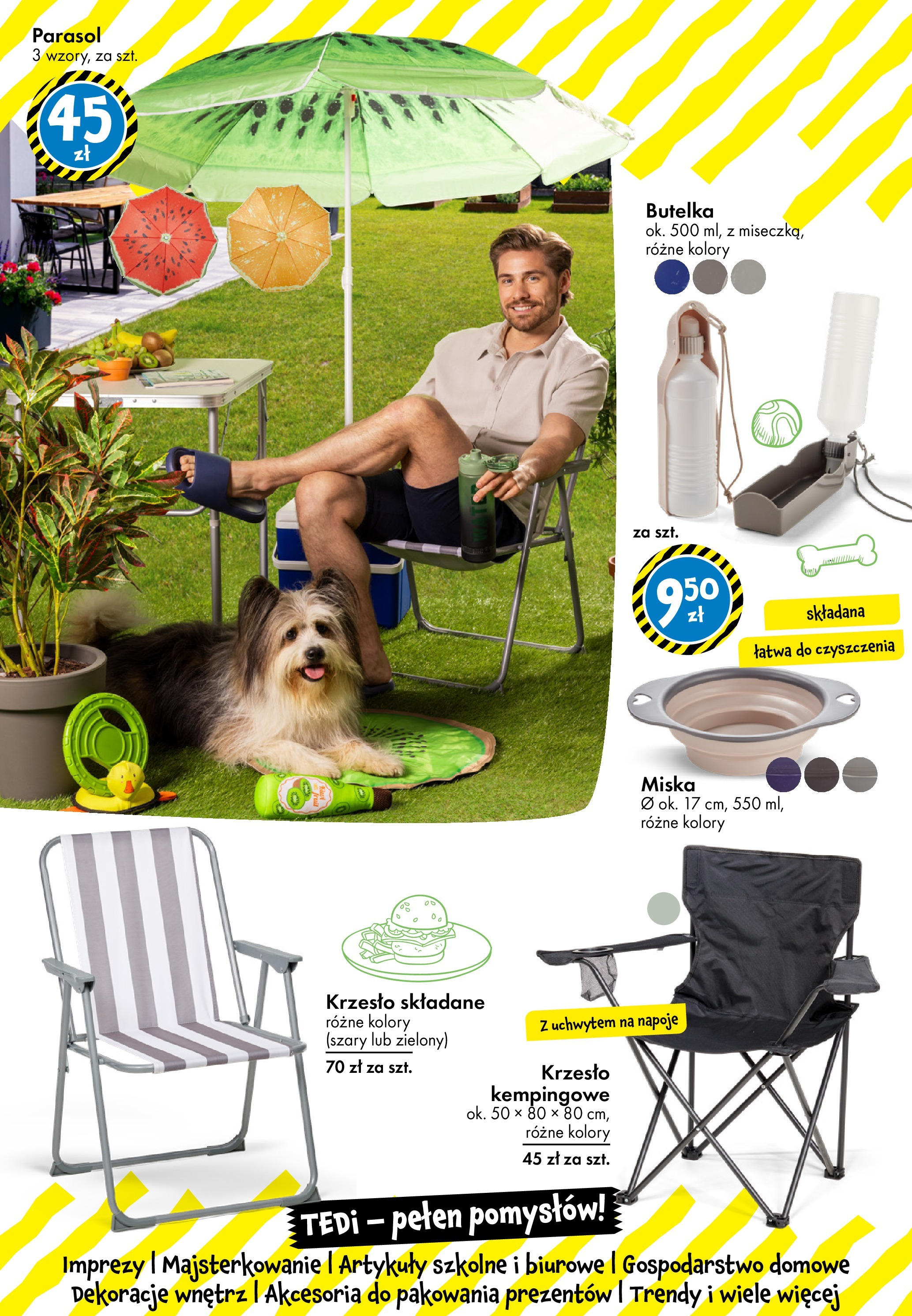 TEDi Gazetka od (13.06.2025 - 21.06.2025) | Strona: 23 | Produkty: Parasol, Napoje, Krzesło, Artykuły szkolne