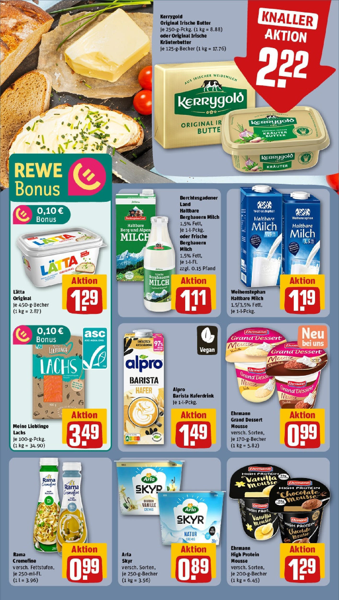 REWE Prospekt ab 15.06.2025 zum Blättern » Angebote | Seite: 13 | Produkte: Milch, Butter, Haltbare milch, Lachs