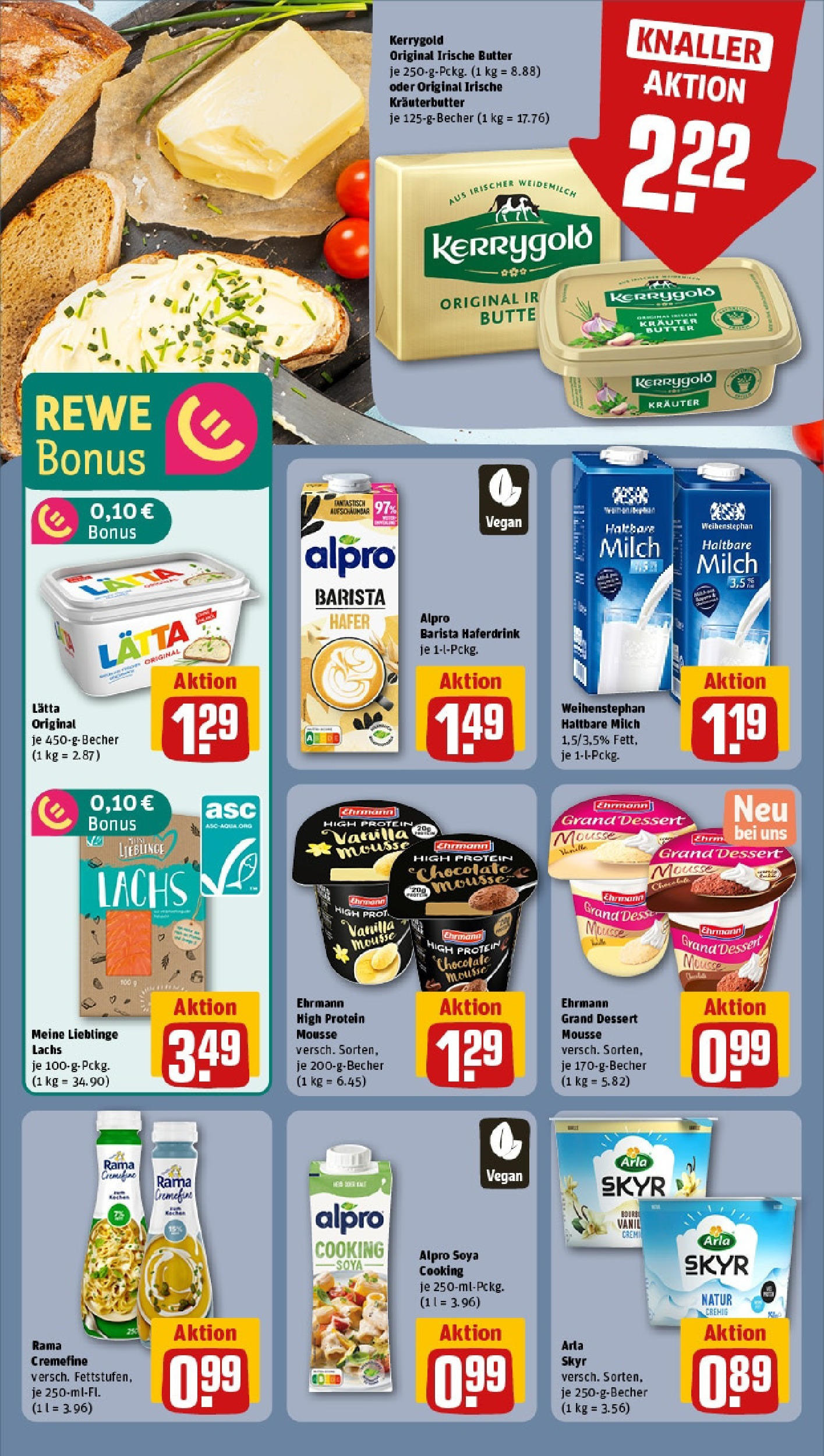 REWE Prospekt ab 15.06.2025 zum Blättern » Angebote | Seite: 13 | Produkte: Rama, Ehrmann grand dessert, Kräuterbutter, Lachs