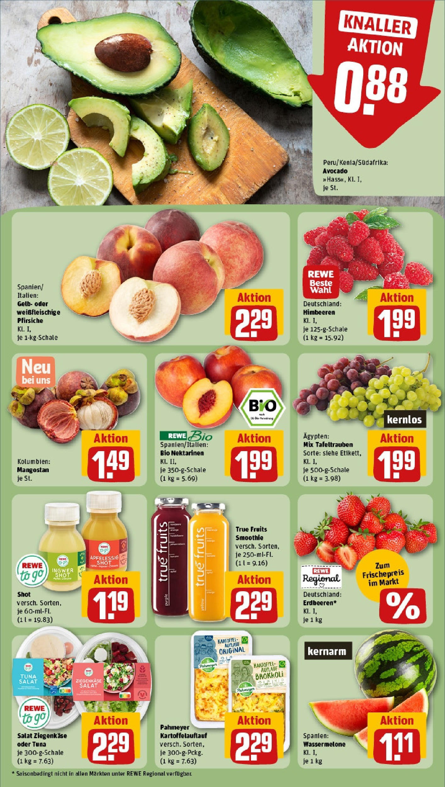 REWE Prospekt ab 15.06.2025 zum Blättern » Angebote | Seite: 6 | Produkte: Ziegenkäse, Avocado, Wassermelone, Salat