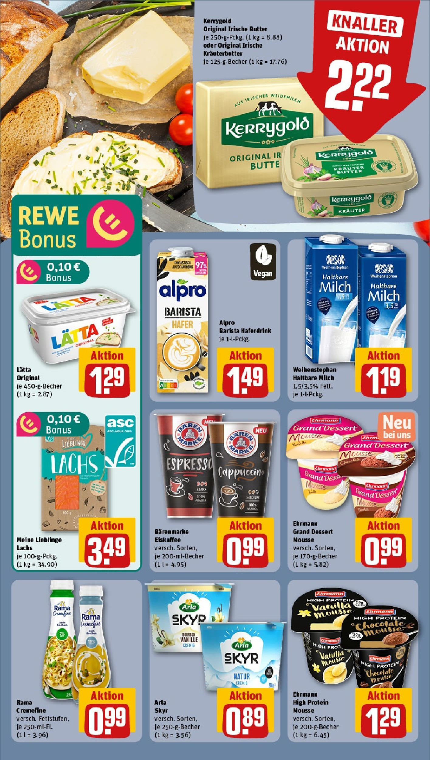 REWE Prospekt ab 15.06.2025 zum Blättern » Angebote | Seite: 11 | Produkte: Haltbare milch, Rama cremefine, Arla skyr, Lachs