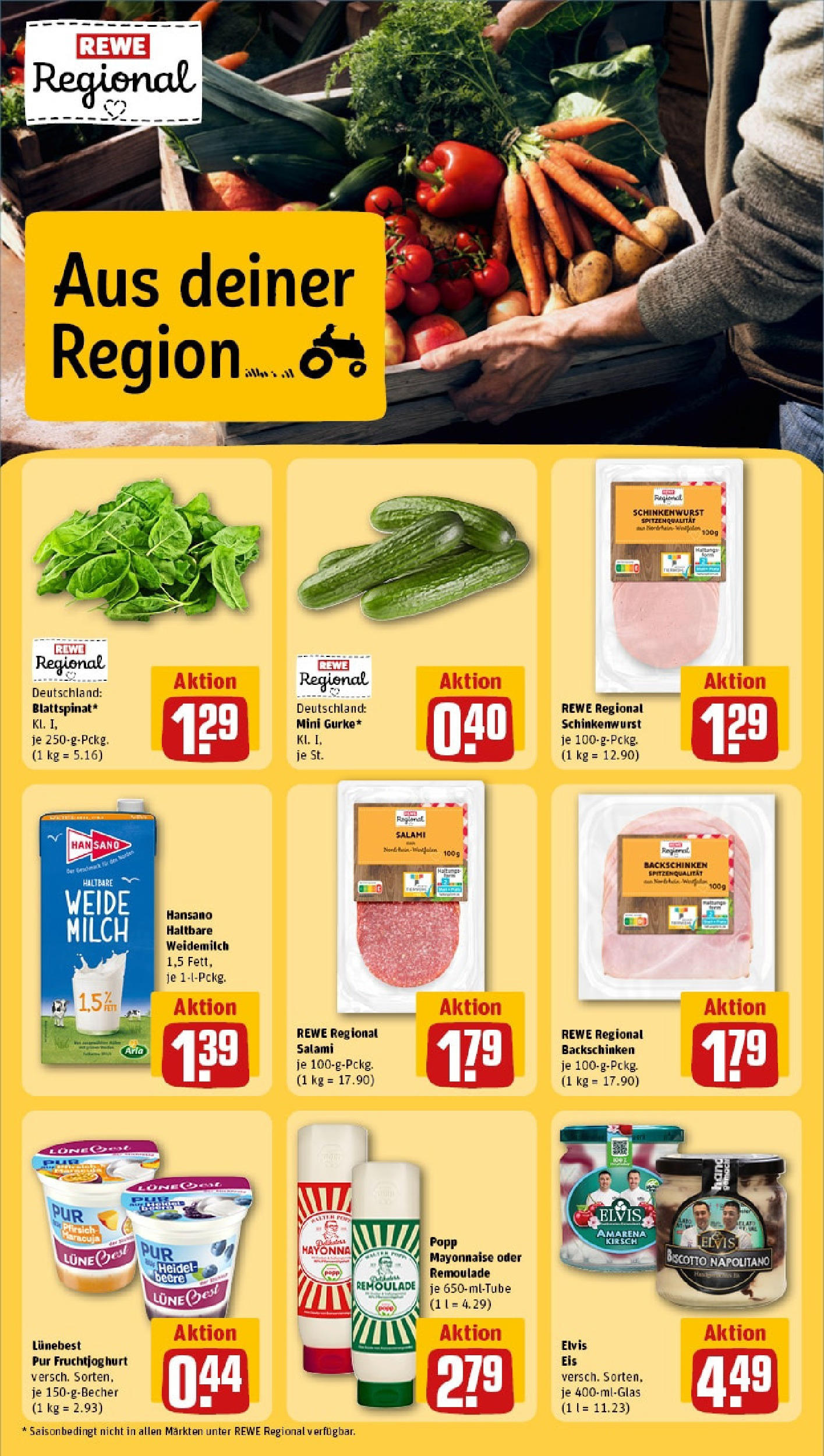 REWE Prospekt ab 15.06.2025 zum Blättern » Angebote | Seite: 13 | Produkte: Milch, Mayonnaise, Salami, Eis