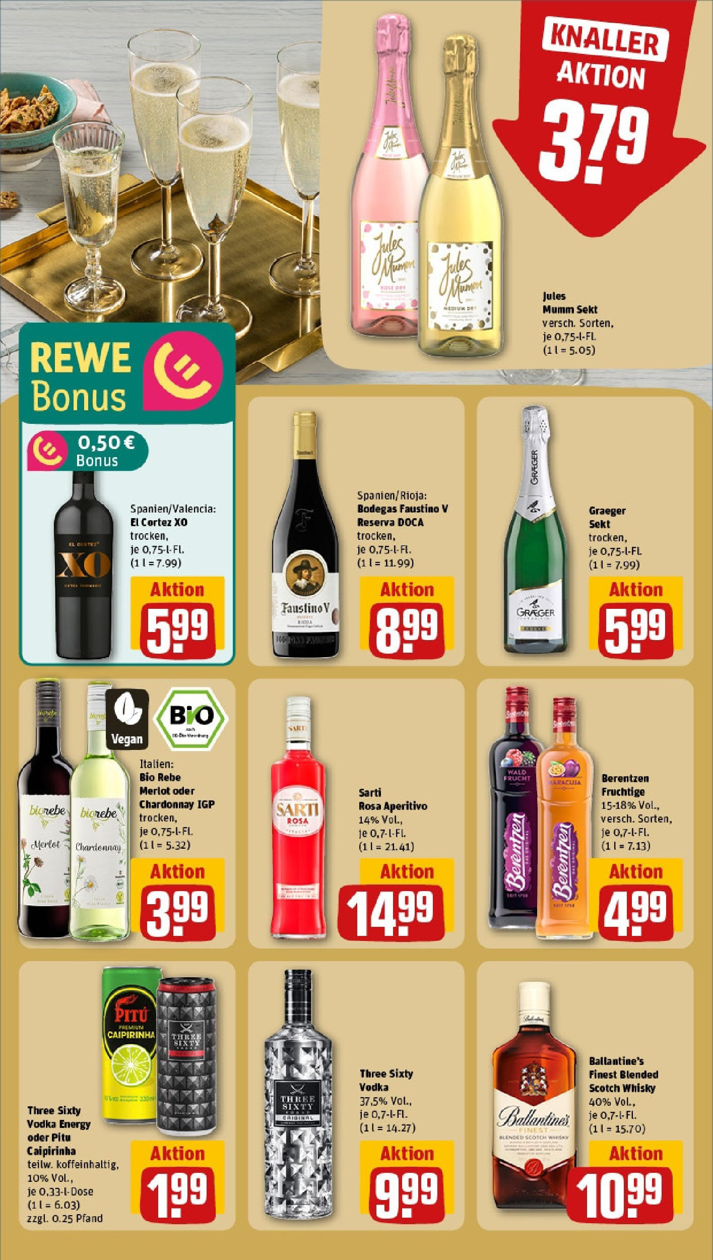 REWE Prospekt ab 15.06.2025 zum Blättern » Angebote | Seite: 15 | Produkte: Mumm sekt, Merlot, Vodka, Berentzen