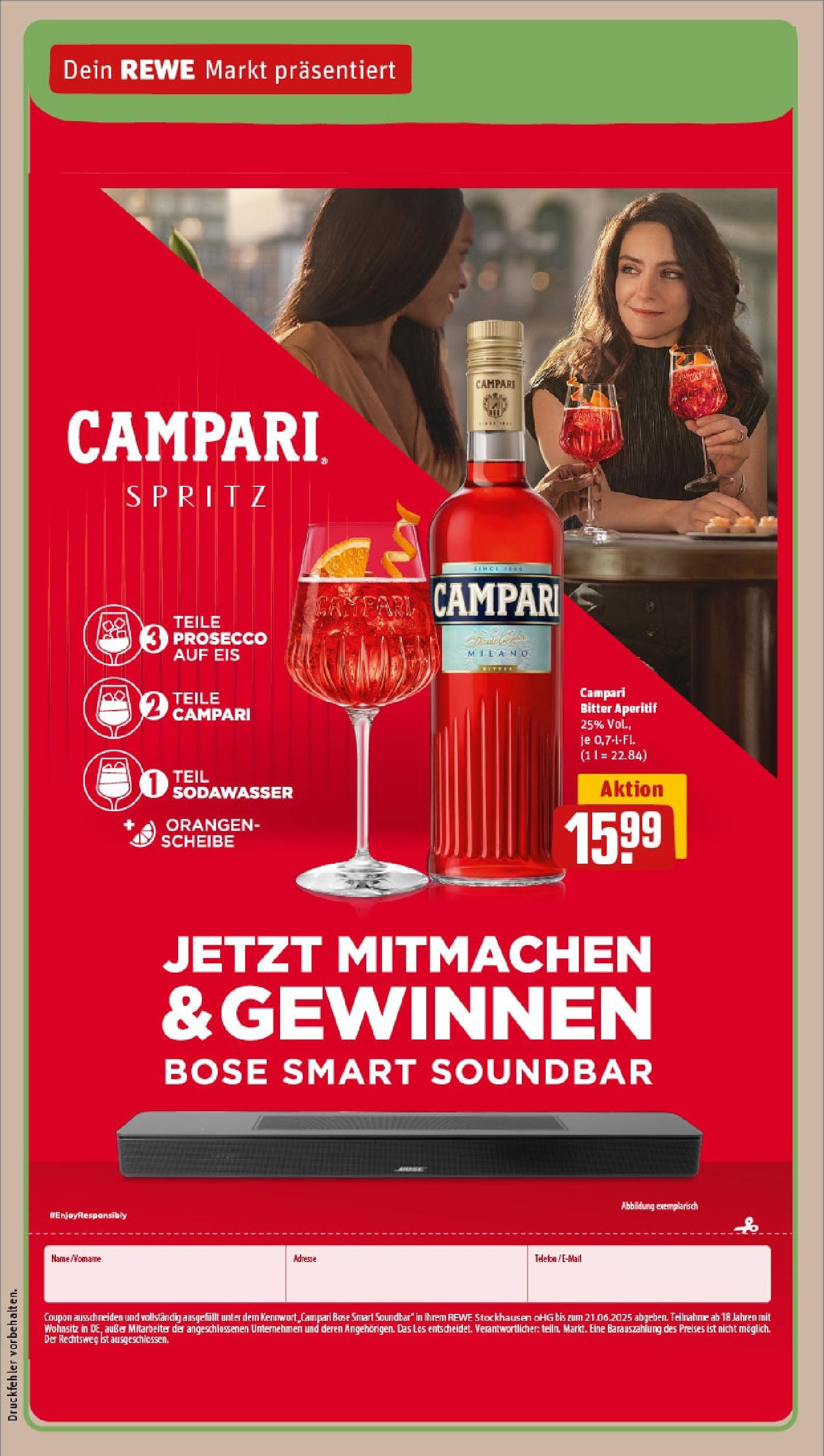 REWE Prospekt ab 15.06.2025 zum Blättern » Angebote | Seite: 28 | Produkte: Campari, Orangen, Soundbar, Telefon