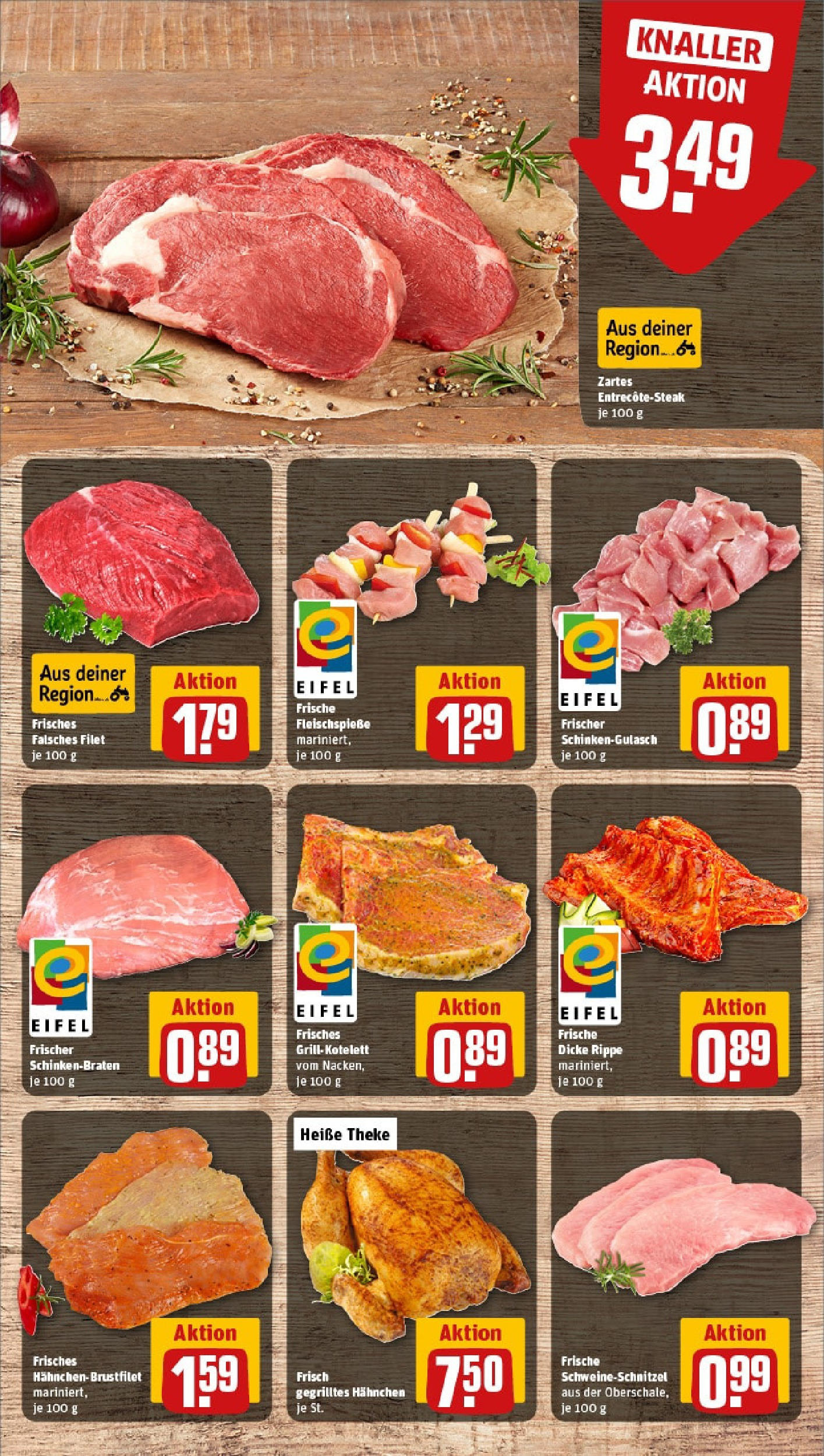 REWE Prospekt ab 15.06.2025 zum Blättern » Angebote | Seite: 8 | Produkte: Hahnchen, Theke, Schnitzel, Steak