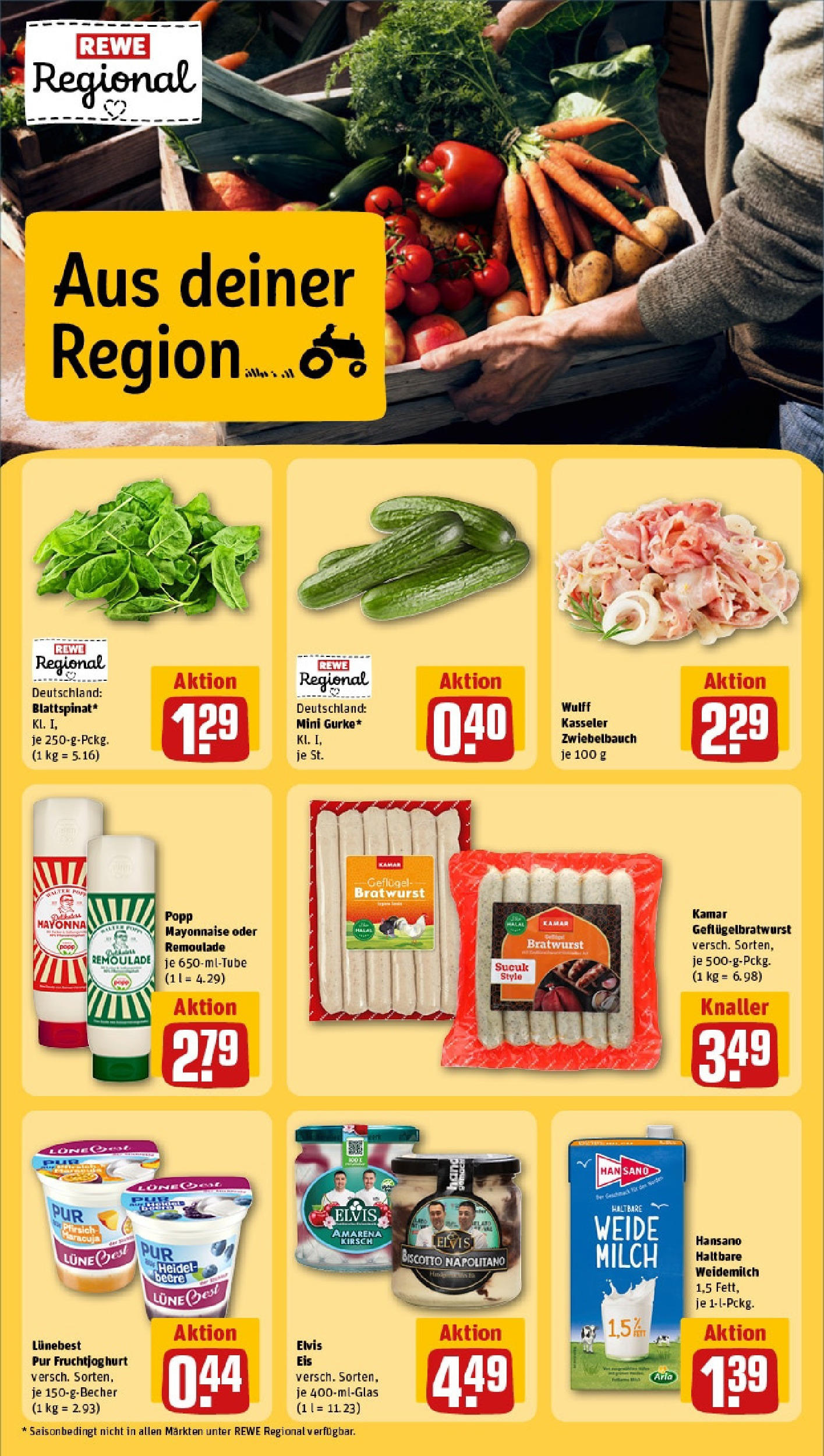 REWE Prospekt ab 15.06.2025 zum Blättern » Angebote | Seite: 16 | Produkte: Milch, Bratwurst, Pfirsich, Eis