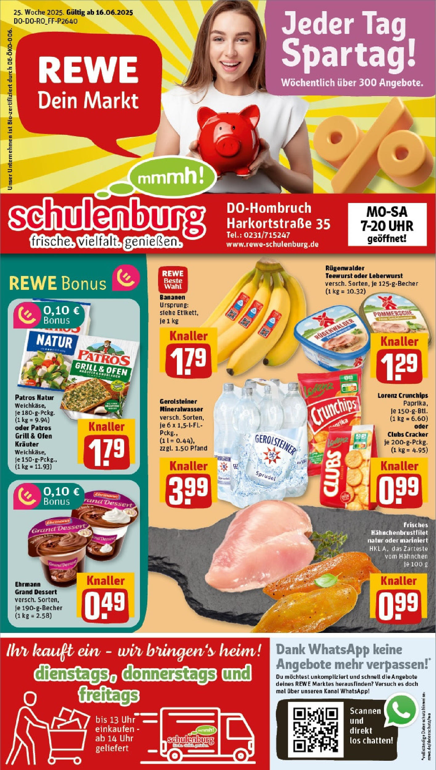 REWE Prospekt ab 15.06.2025 zum Blättern » Angebote | Seite: 1 | Produkte: Patros, Mineralwasser, Chips, Uhr