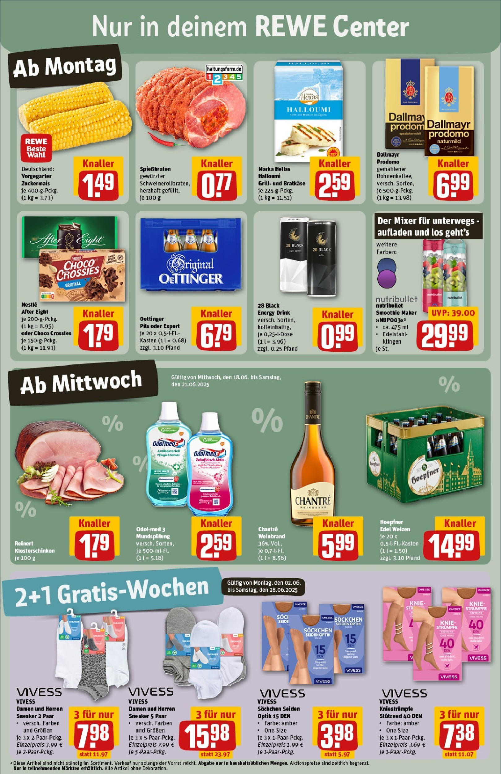 REWE Prospekt ab 15.06.2025 zum Blättern » Angebote | Seite: 3 | Produkte: Mixer, Kniestrümpfe, Oettinger, Dallmayr
