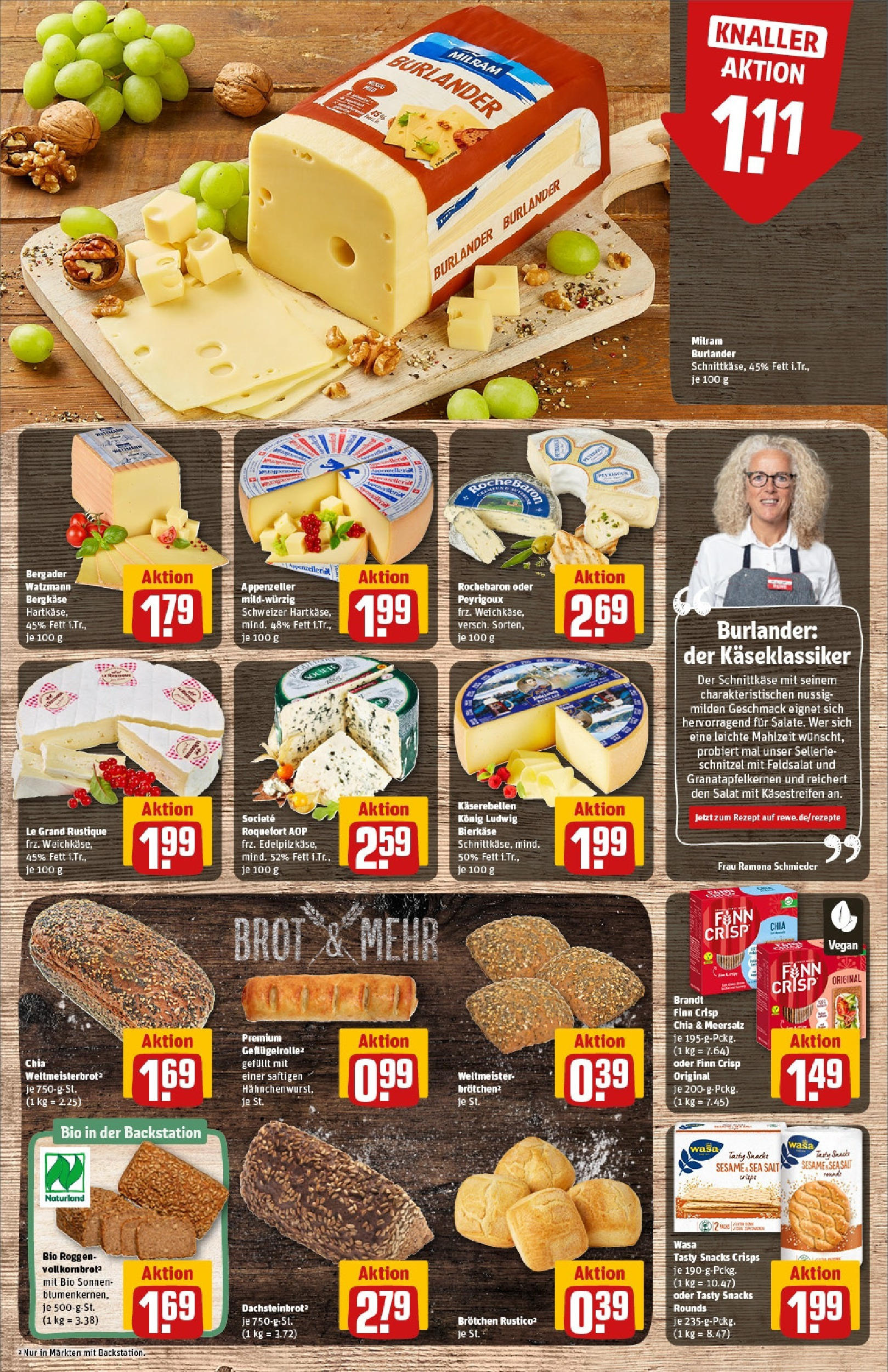 REWE Prospekt ab 15.06.2025 zum Blättern » Angebote | Seite: 13 | Produkte: Schnitzel, Milram, Brot, Salat
