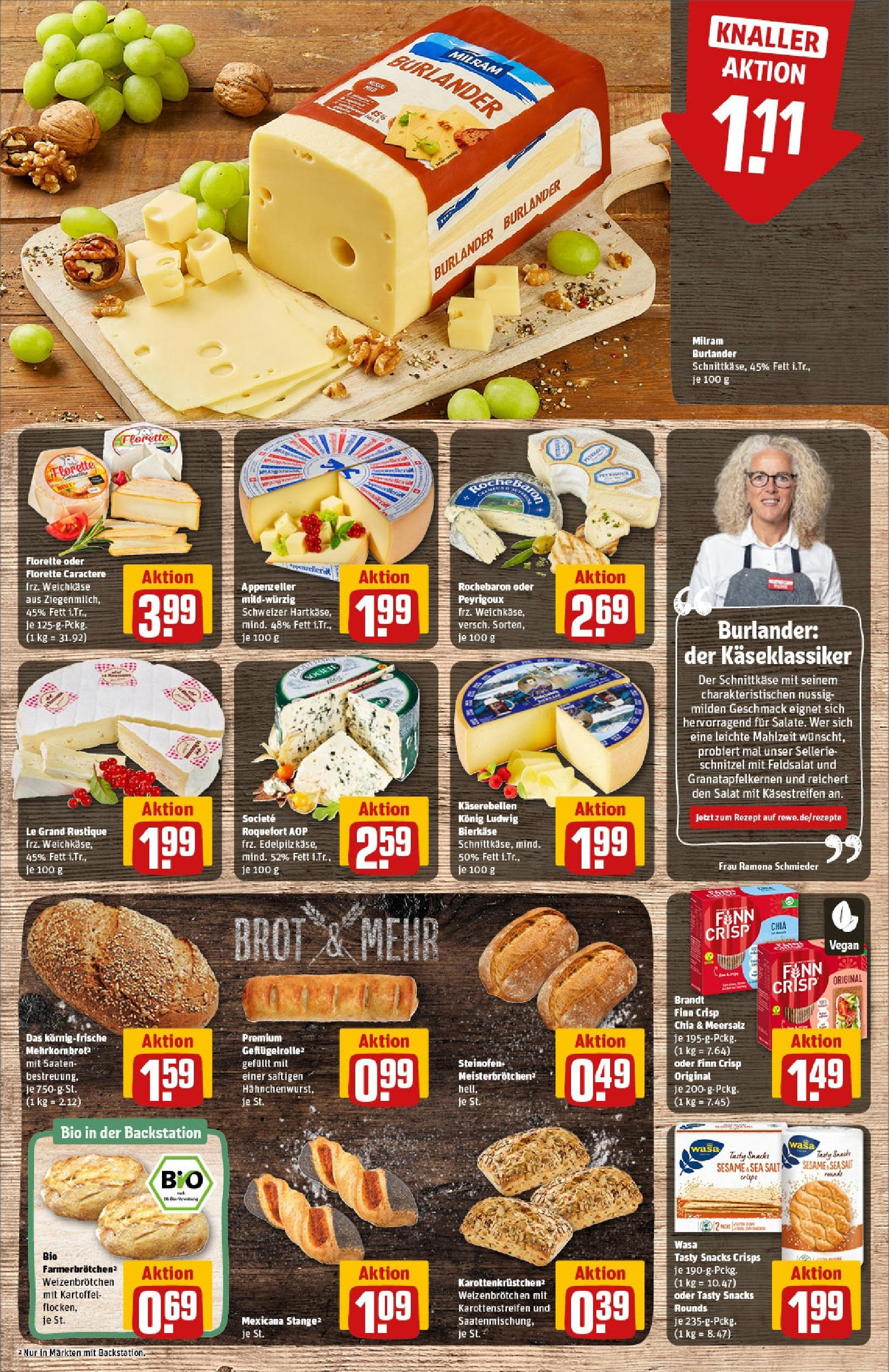 REWE Prospekt ab 15.06.2025 zum Blättern » Angebote | Seite: 11 | Produkte: Schnitzel, Milram, Brot, Salat