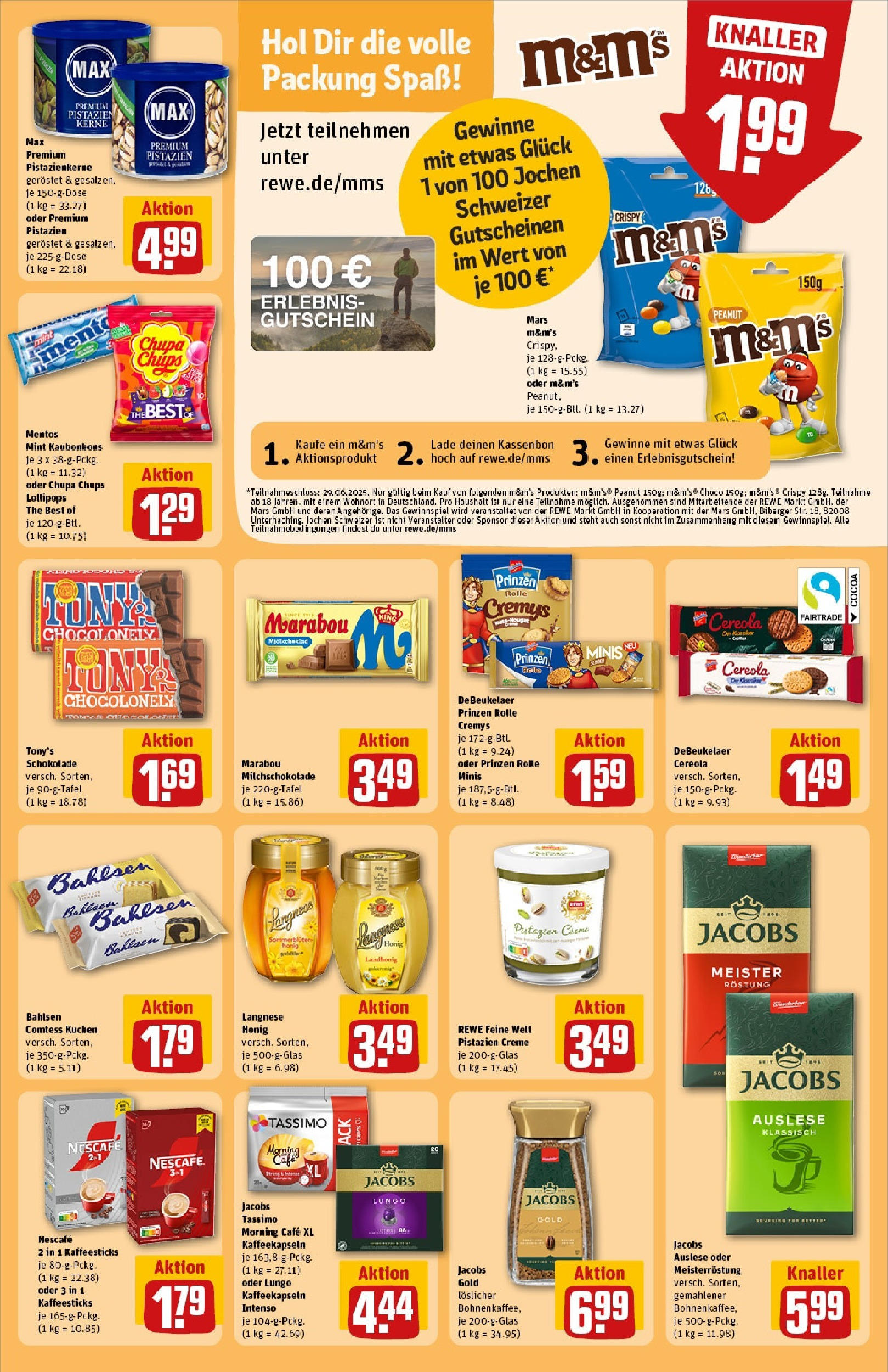 REWE Prospekt ab 15.06.2025 zum Blättern » Angebote | Seite: 25 | Produkte: M&M's, Pistazien, Kuchen, Chips