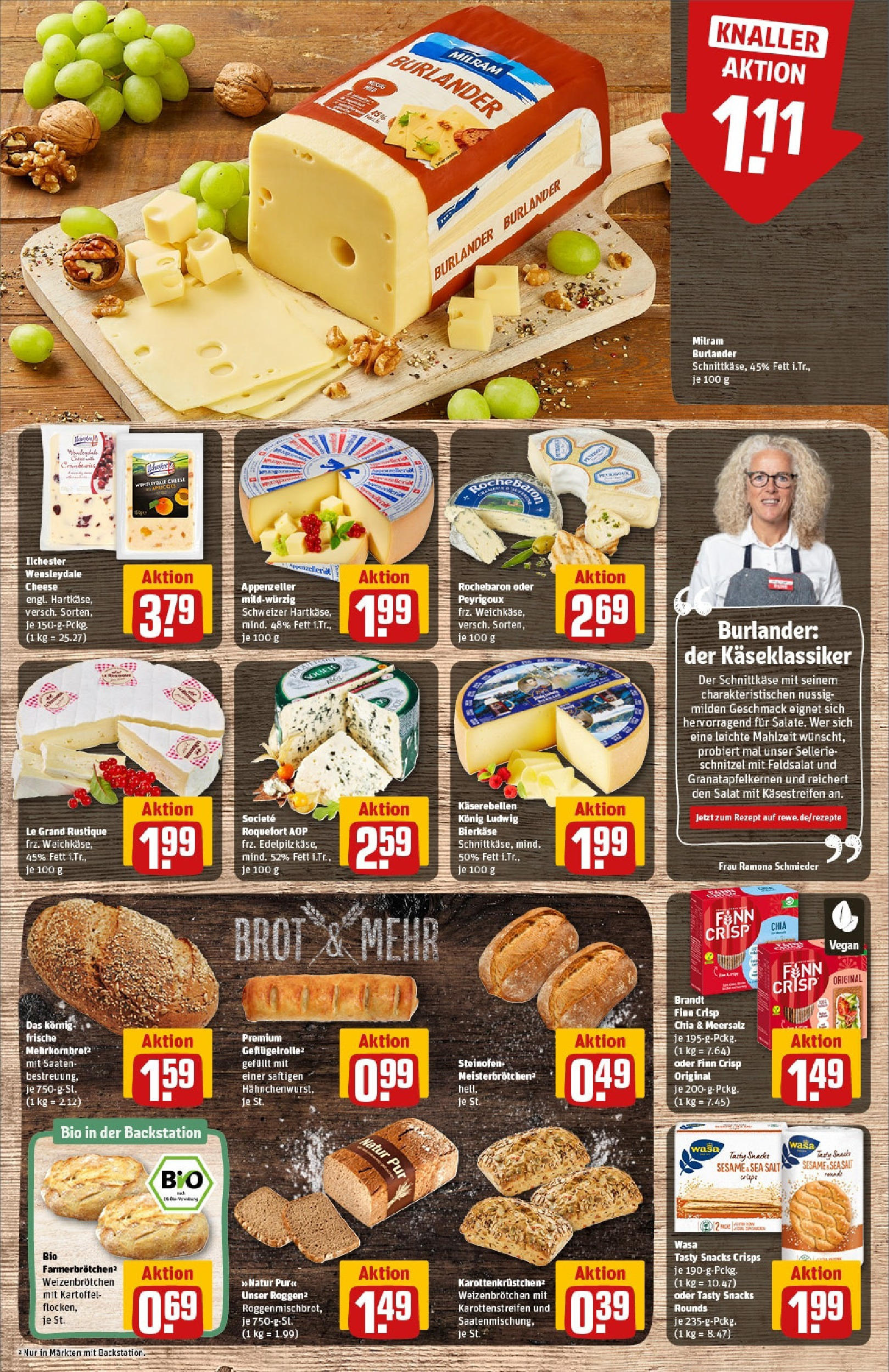 REWE Prospekt ab 15.06.2025 zum Blättern » Angebote | Seite: 13 | Produkte: Schnitzel, Milram, Brot, Salat