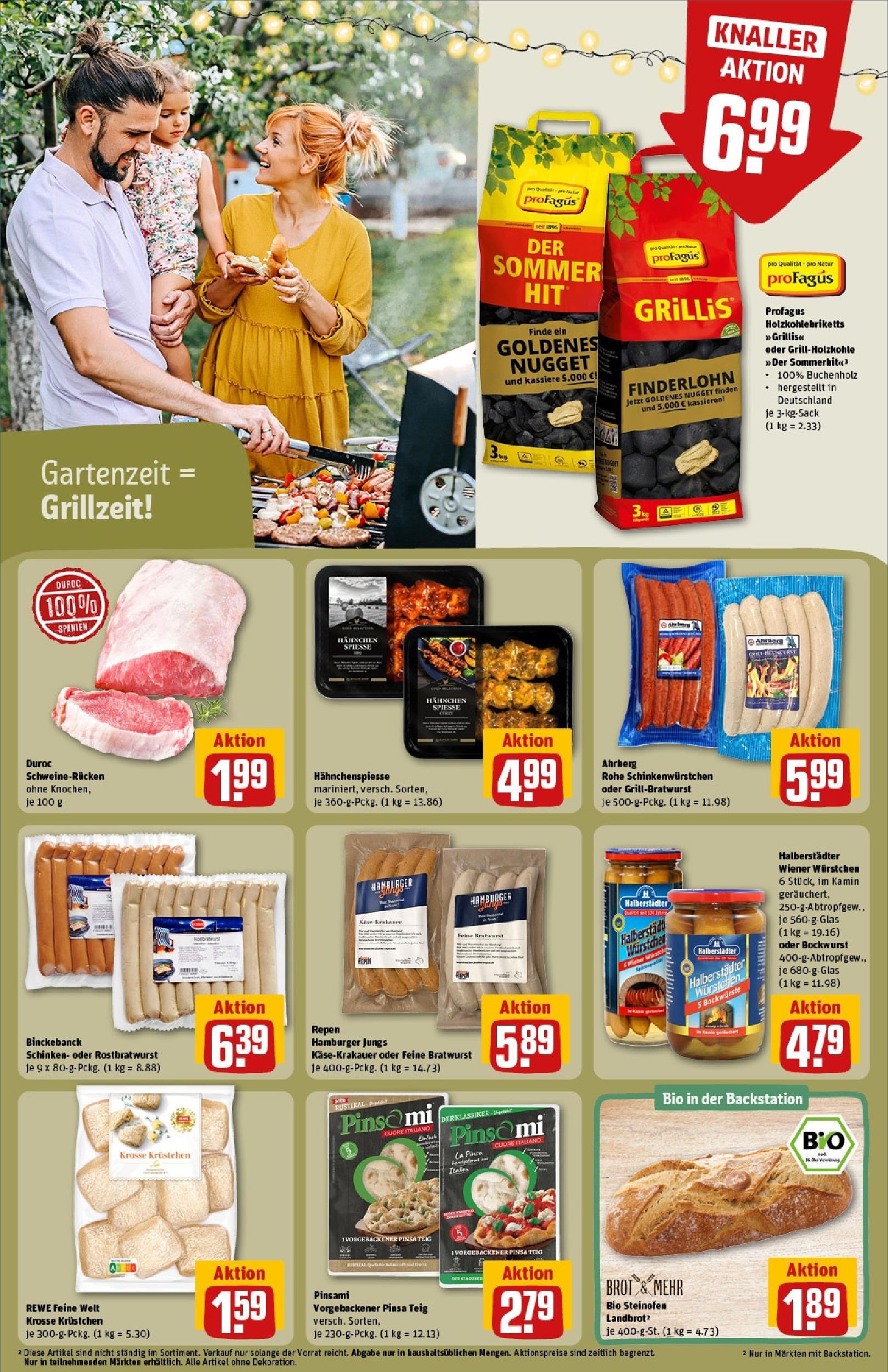 REWE Prospekt ab 15.06.2025 zum Blättern » Angebote | Seite: 19 | Produkte: Hahnchen, Bratwurst, Spieße, Schinken