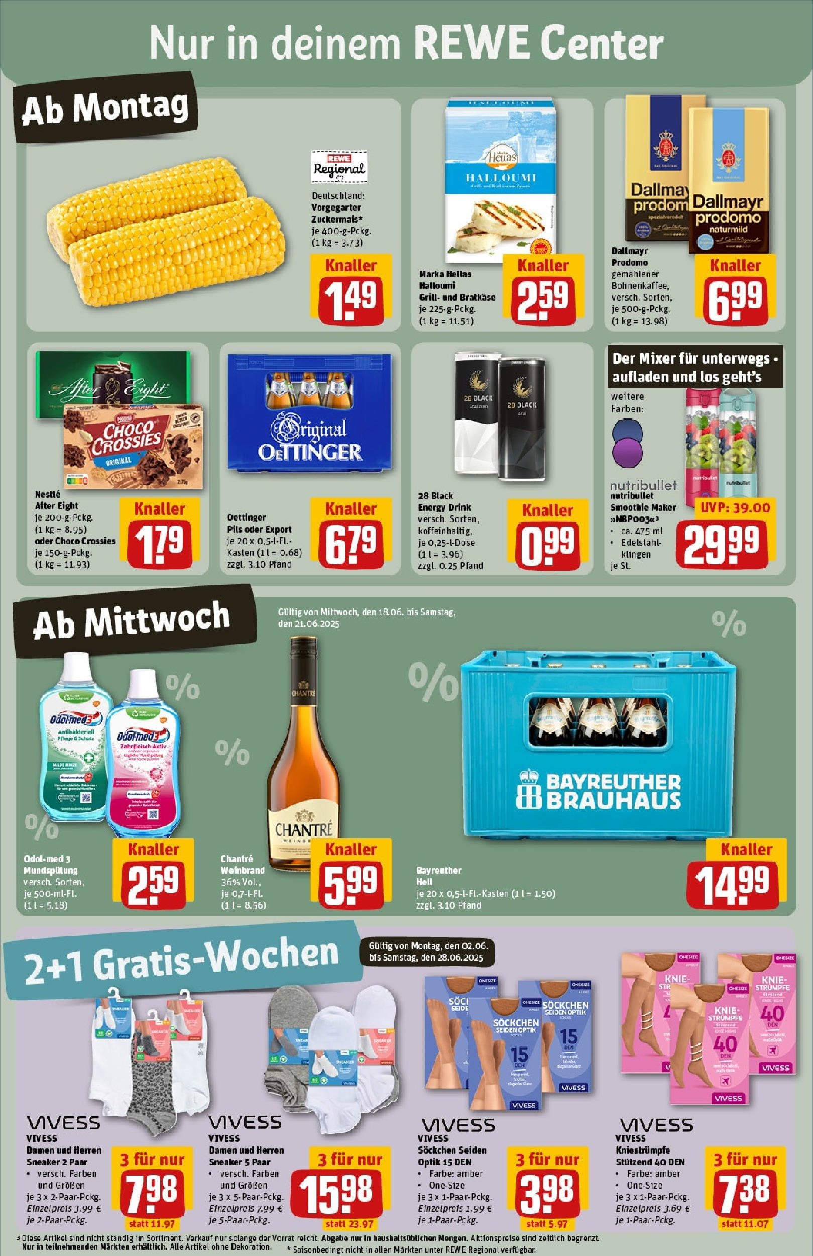 REWE Prospekt ab 15.06.2025 zum Blättern » Angebote | Seite: 3 | Produkte: Bayreuther hell, Grill, Kniestrümpfe, Pils