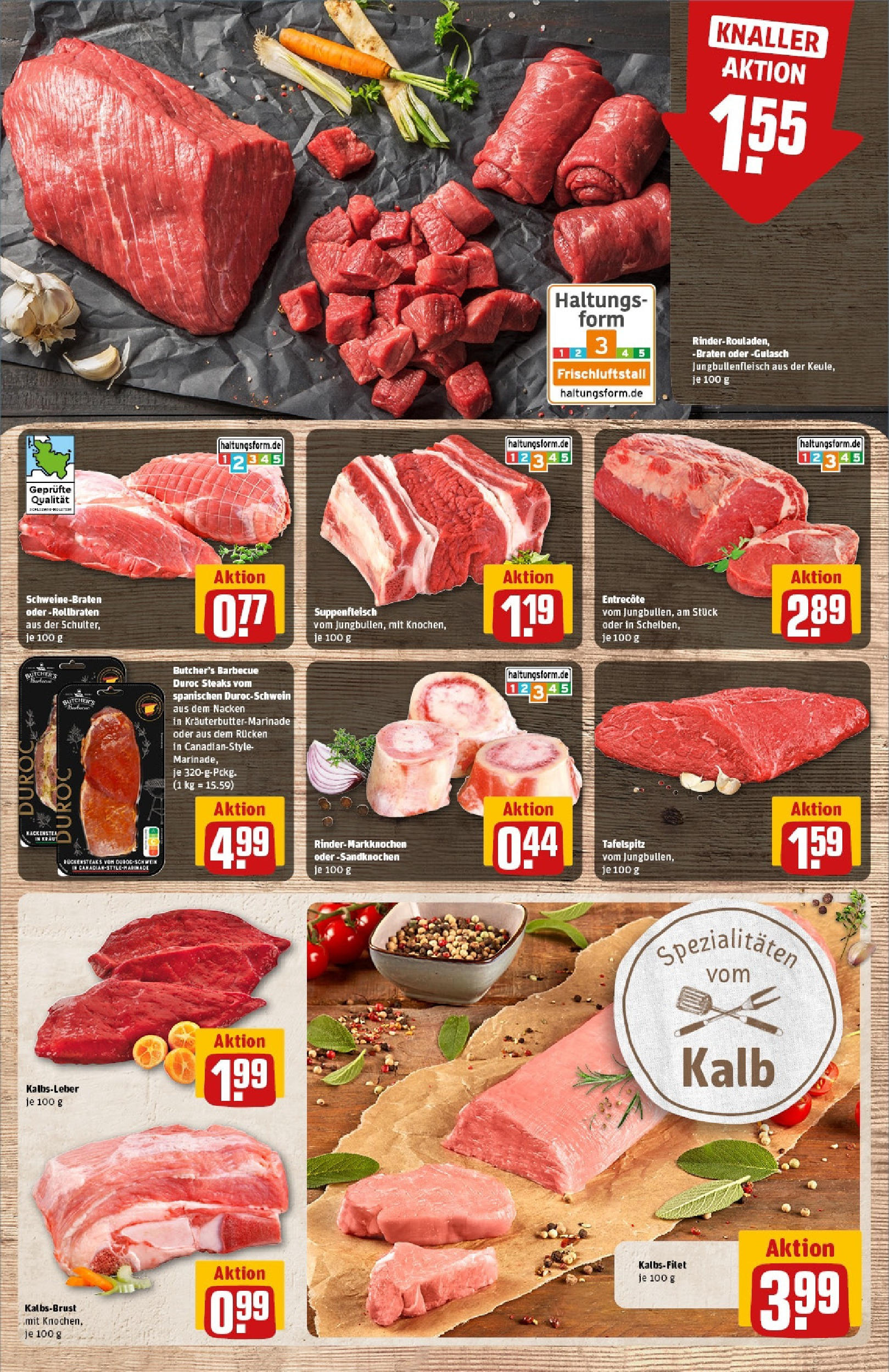 REWE Prospekt ab 15.06.2025 zum Blättern » Angebote | Seite: 9 | Produkte: Kalbsleber, Gulasch, Suppenfleisch, Steak