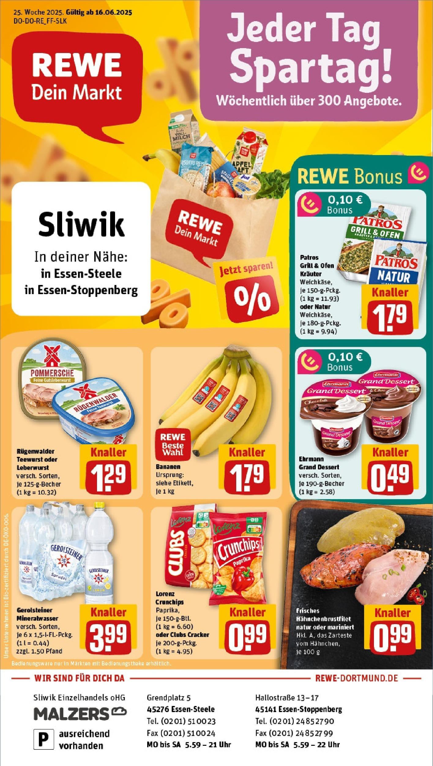 REWE Prospekt ab 15.06.2025 zum Blättern » Angebote | Seite: 1 | Produkte: Äpfel, Mineralwasser, Lorenz crunchips, Uhr
