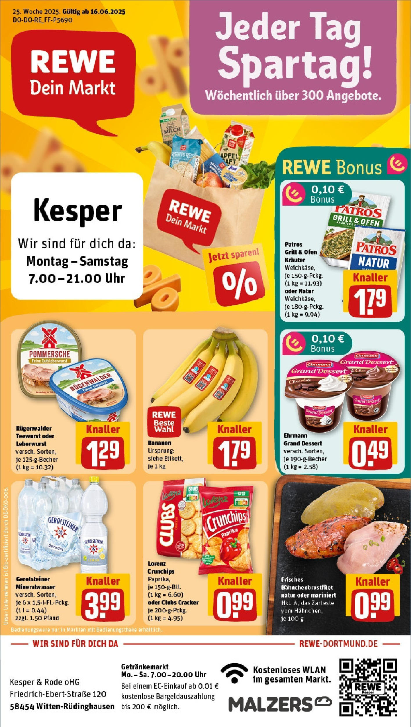 REWE Prospekt ab 15.06.2025 zum Blättern » Angebote | Seite: 1 | Produkte: Milch, Ehrmann grand dessert, Bananen, Paprika