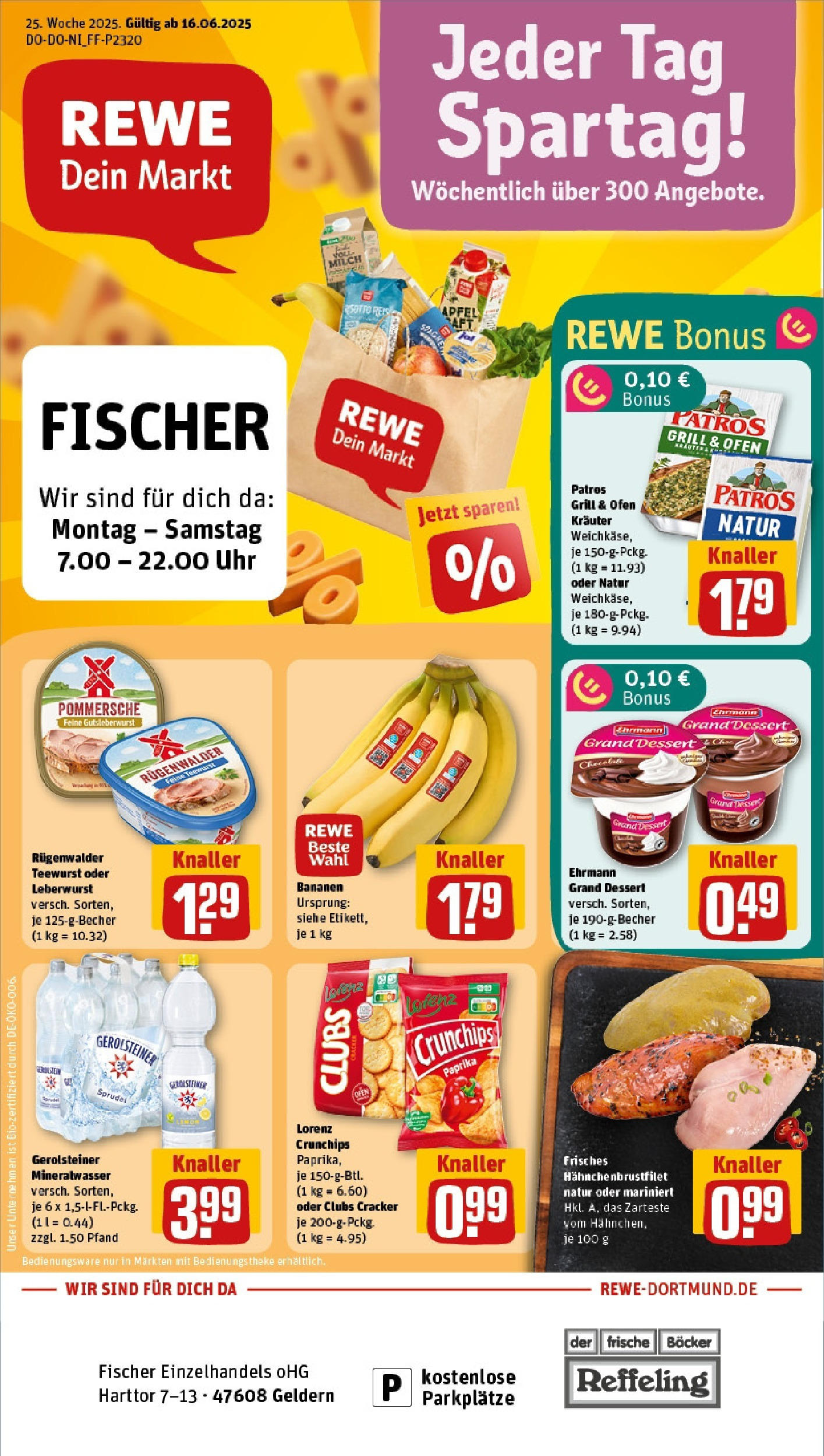 REWE Prospekt ab 15.06.2025 zum Blättern » Angebote | Seite: 1 | Produkte: Bananen, Mineralwasser, Paprika, Chips