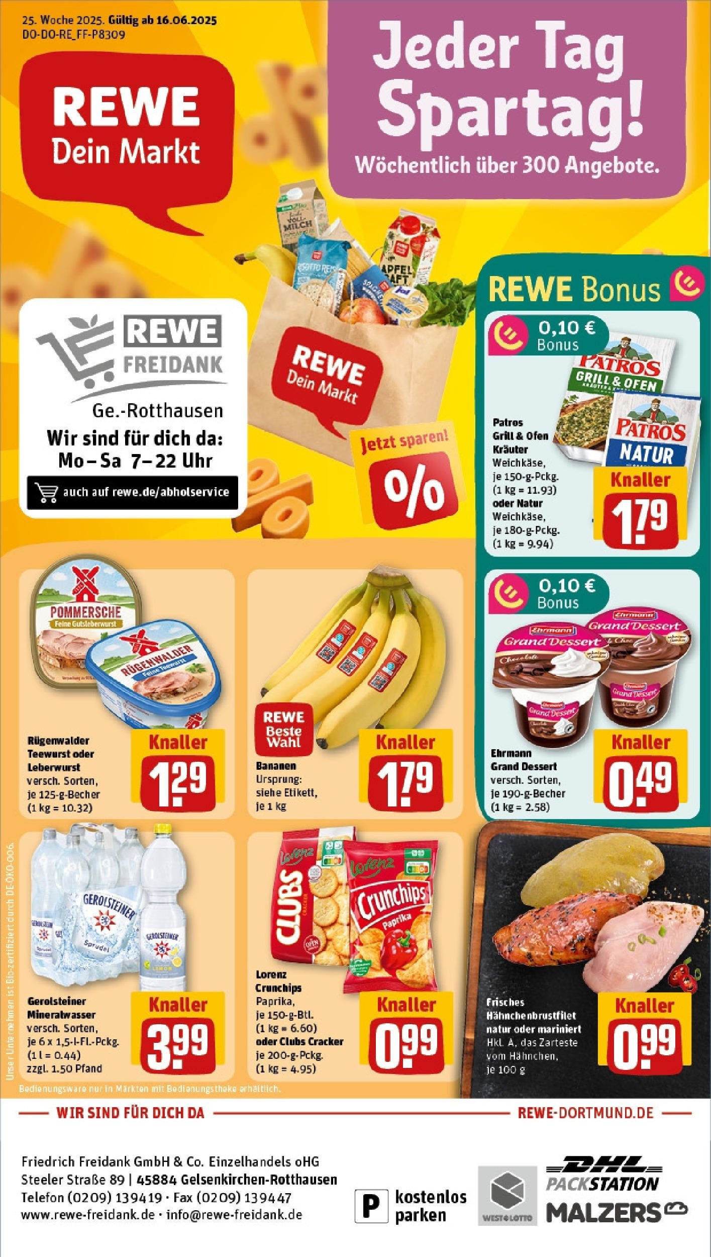 REWE Prospekt ab 15.06.2025 zum Blättern » Angebote | Seite: 1 | Produkte: Ofen, Ehrmann grand dessert, Patros, Lorenz crunchips