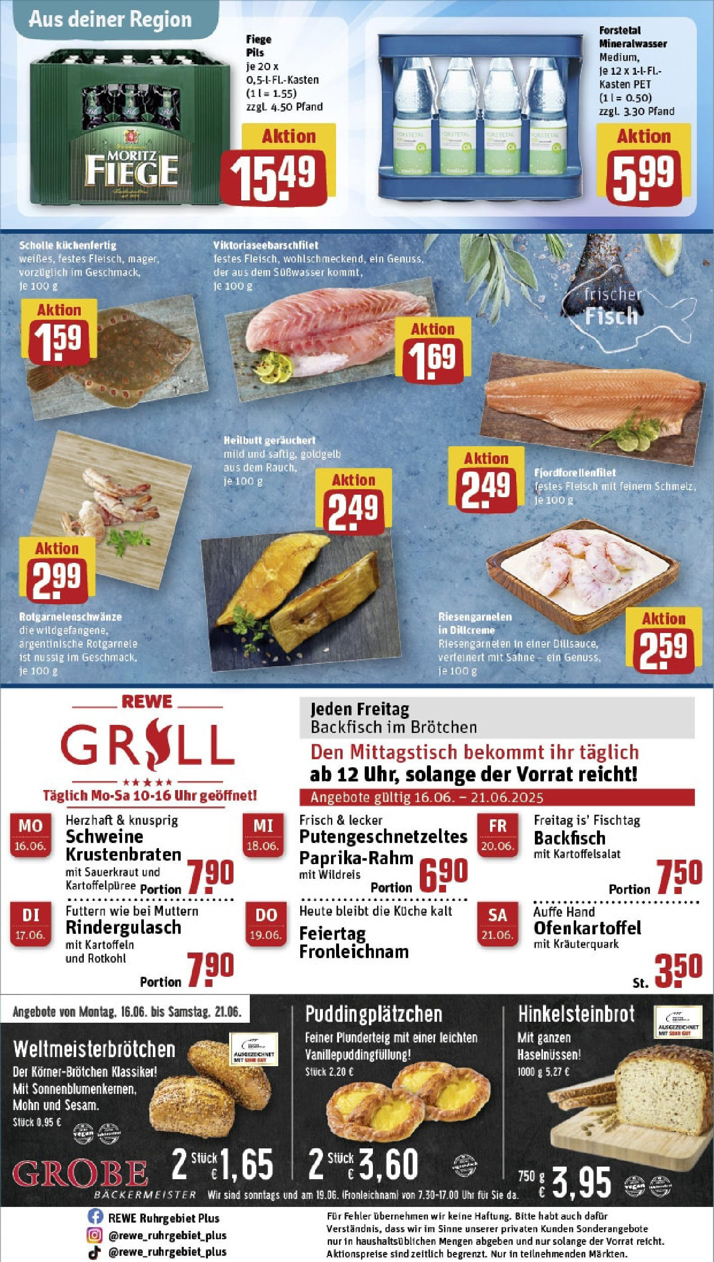 REWE Prospekt ab 15.06.2025 zum Blättern » Angebote | Seite: 30 | Produkte: Krustenbraten, Pudding, Fisch, Uhr