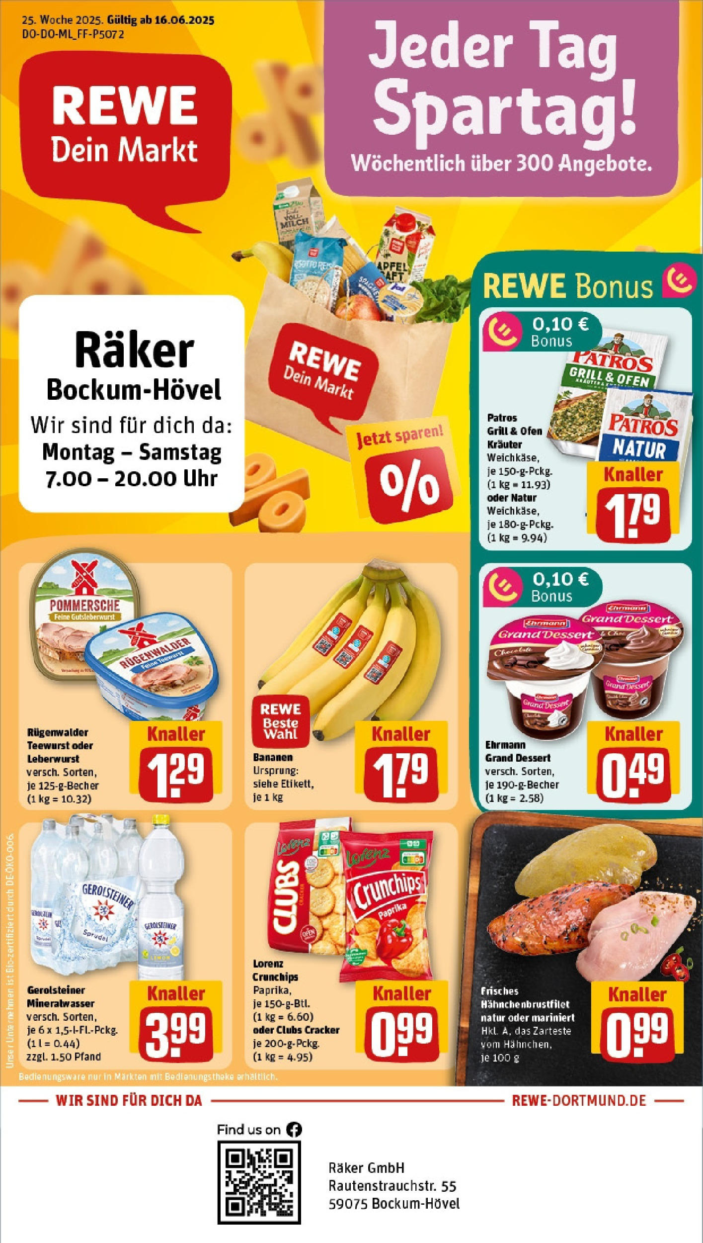 REWE Prospekt ab 15.06.2025 zum Blättern » Angebote | Seite: 1 | Produkte: Ehrmann grand dessert, Mineralwasser, Lorenz crunchips, Gerolsteiner