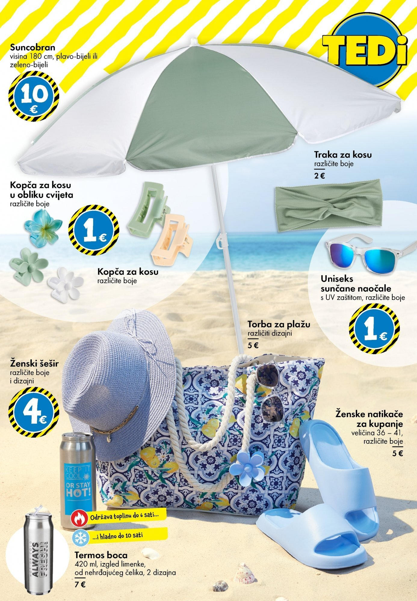 Katalog TEDi novi od 13.06.2025 na listanje > letak digitalni | Stranica: 7 | Proizvodi: Šešir, Suncobran, Naočale, Torba