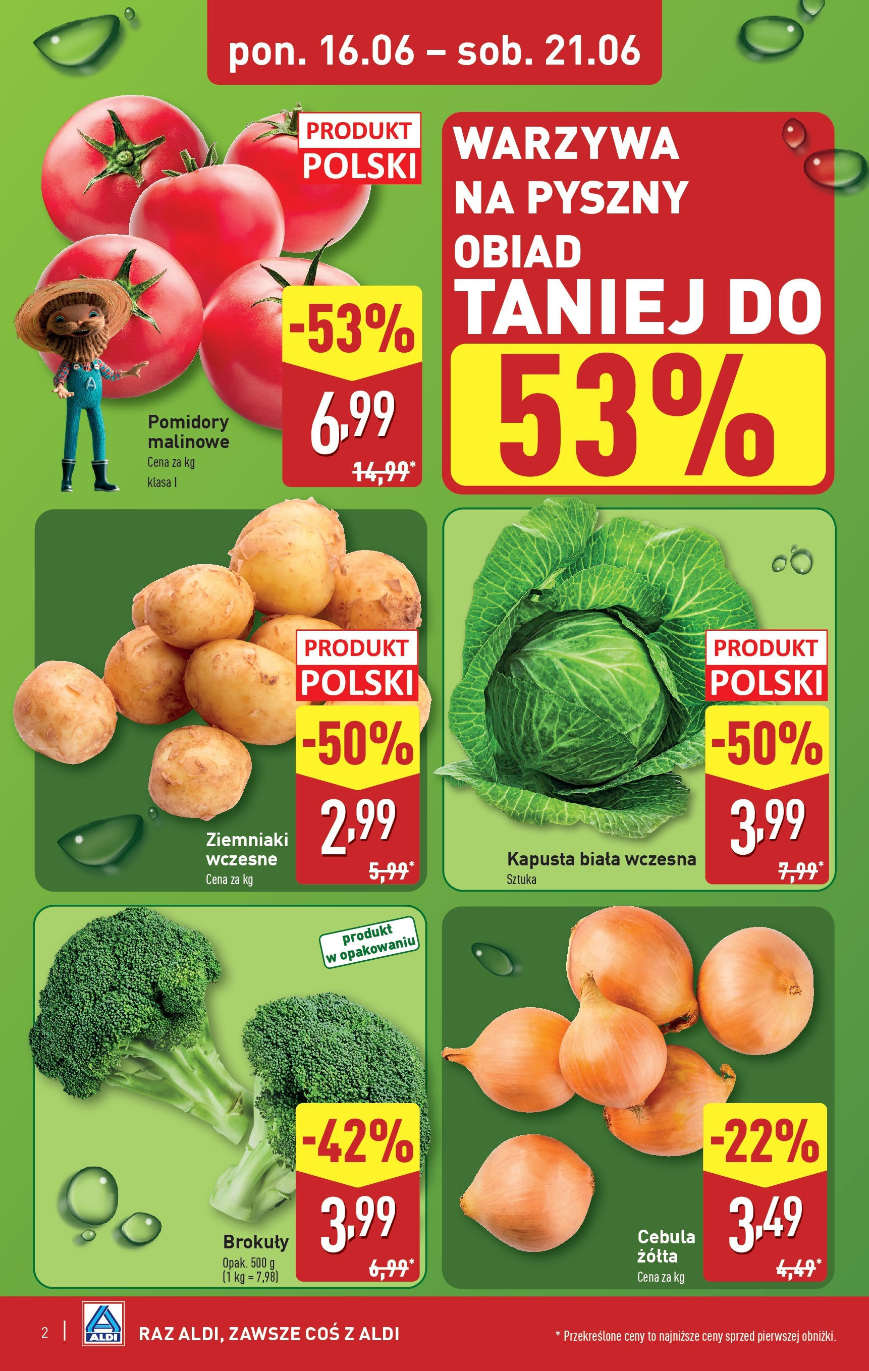 Aldi Gazetka od 16.06.2025 - Ulotka PDF, promocje | Strona: 2 | Produkty: Pomidory malinowe, Kapusta biała, Ziemniaki, Warzywa