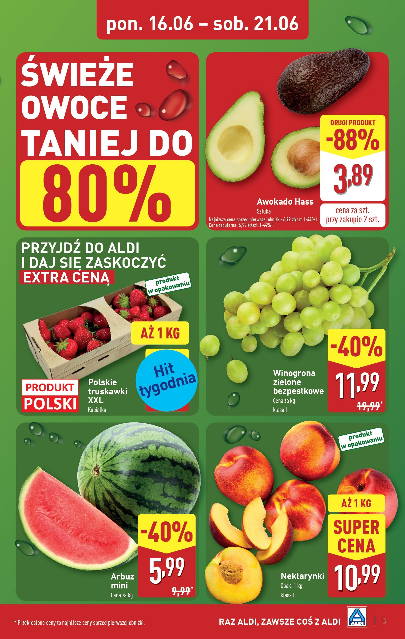 Aldi Gazetka od 16.06.2025 - Ulotka PDF, promocje | Strona: 3 | Produkty: Winogrona, Truskawki, Awokado, Owoce