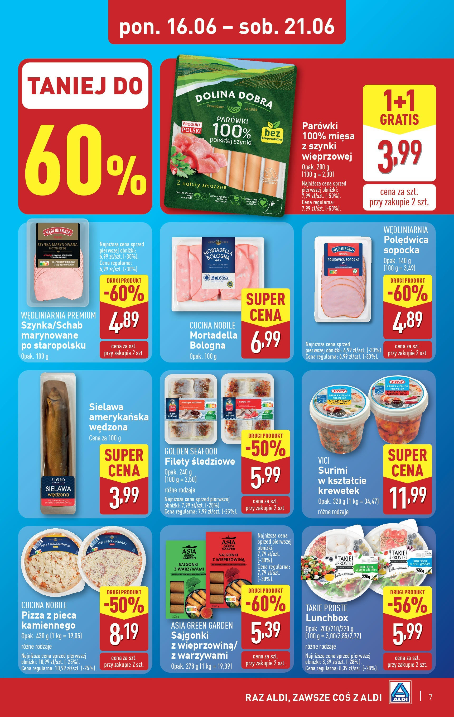 Aldi Gazetka od 16.06.2025 - Ulotka PDF, promocje | Strona: 7 | Produkty: Surimi, Sajgonki, Papryka, Wieprzowina