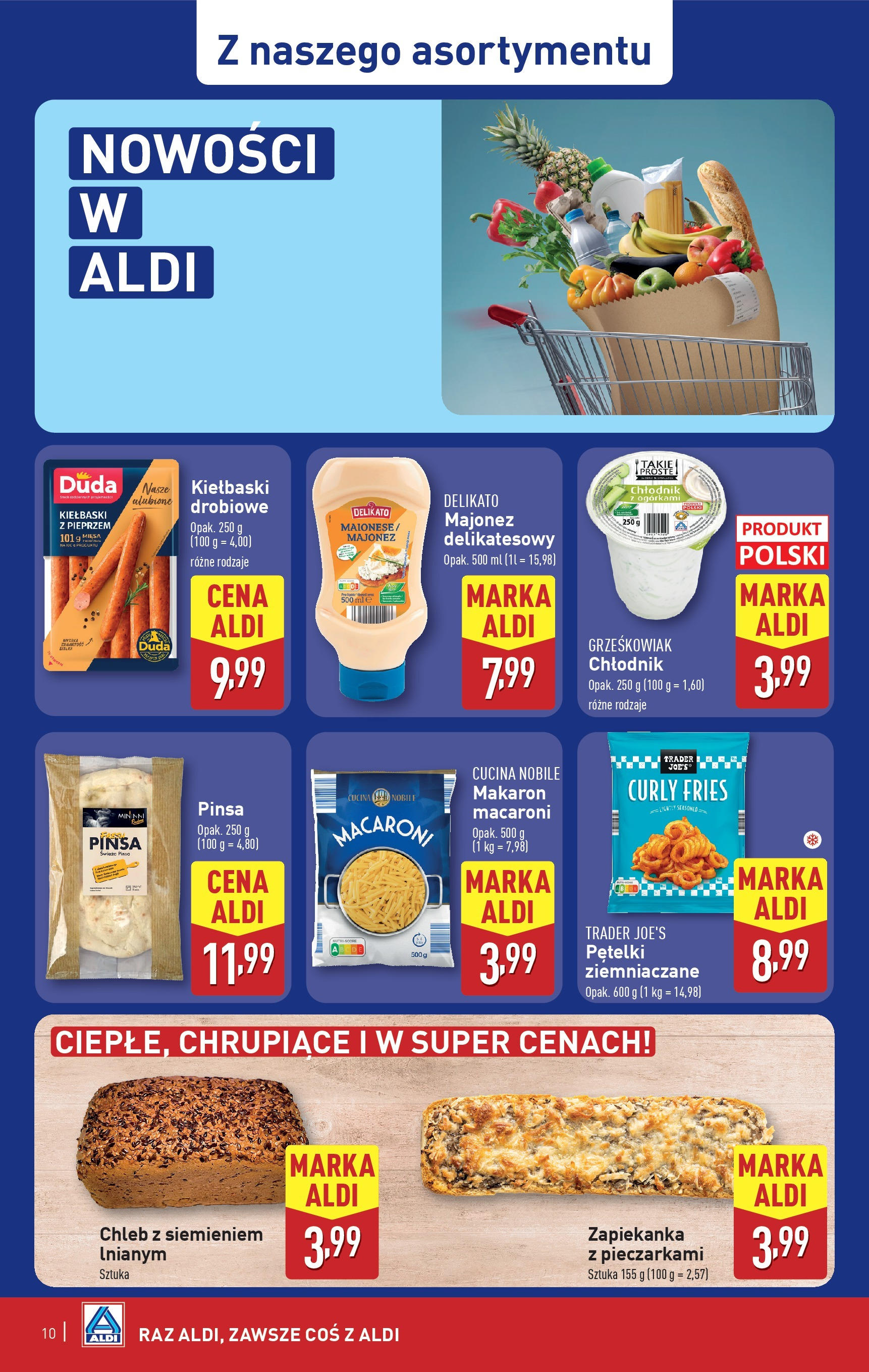 Aldi Gazetka od 16.06.2025 - Ulotka PDF, promocje | Strona: 10 | Produkty: Kiełbaski, Chleb, Pinsa, Makaron