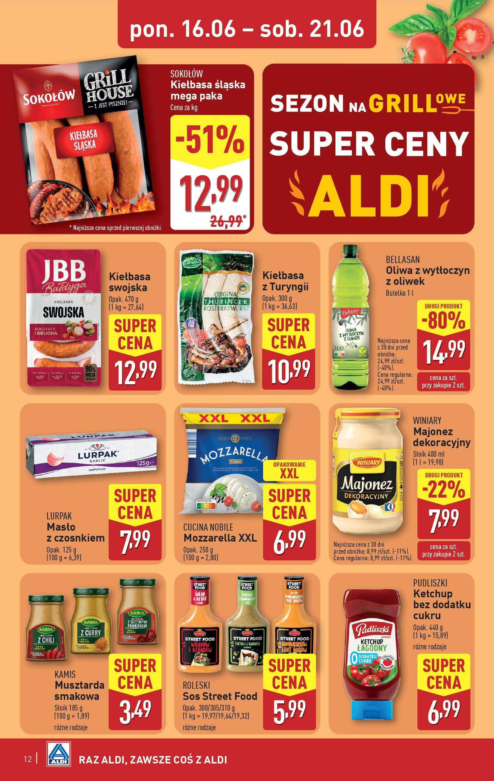 Aldi Gazetka od 16.06.2025 - Ulotka PDF, promocje | Strona: 12 | Produkty: Kiełbasa, Grill, Masło, Mozzarella
