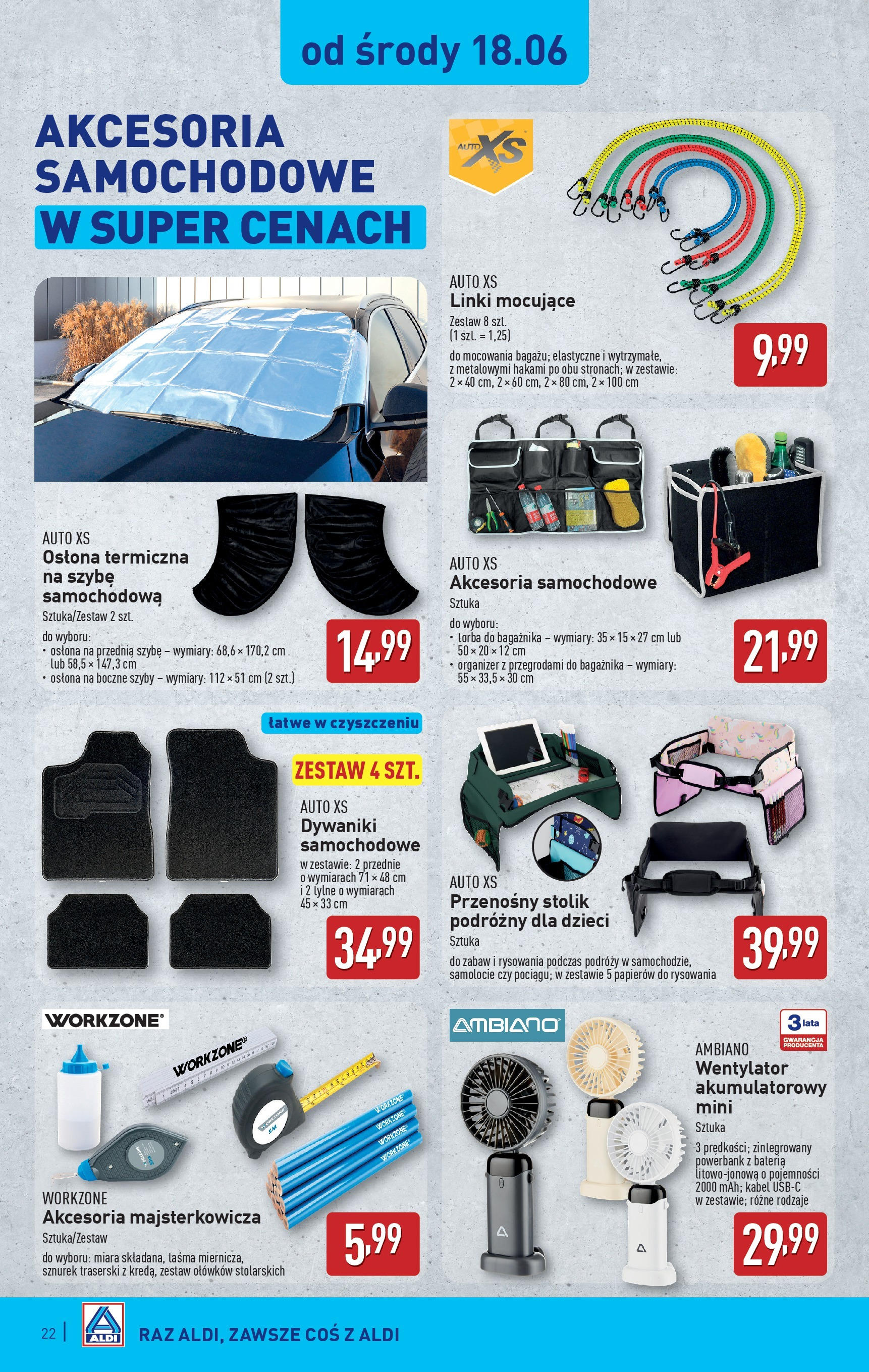 Aldi Gazetka od 16.06.2025 - Ulotka PDF, promocje | Strona: 22 | Produkty: Kabel, Torba, Wentylator, Akcesoria samochodowe