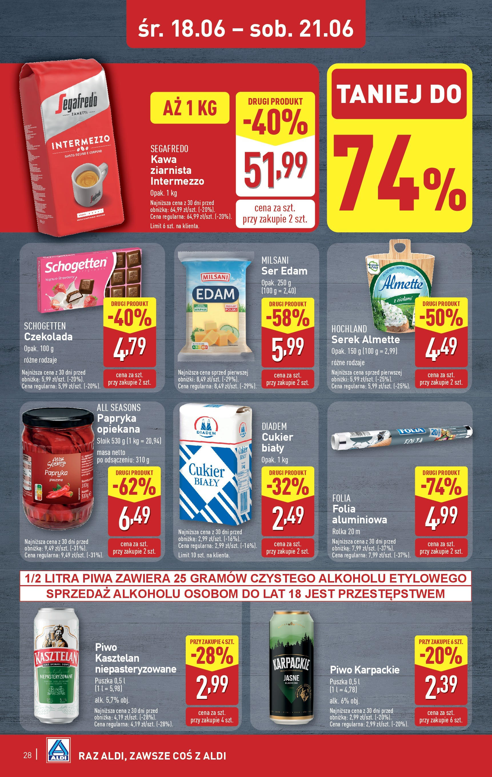 Aldi Gazetka od 16.06.2025 - Ulotka PDF, promocje | Strona: 28 | Produkty: Cream cheese, Serek, Cukier biały, Cukier
