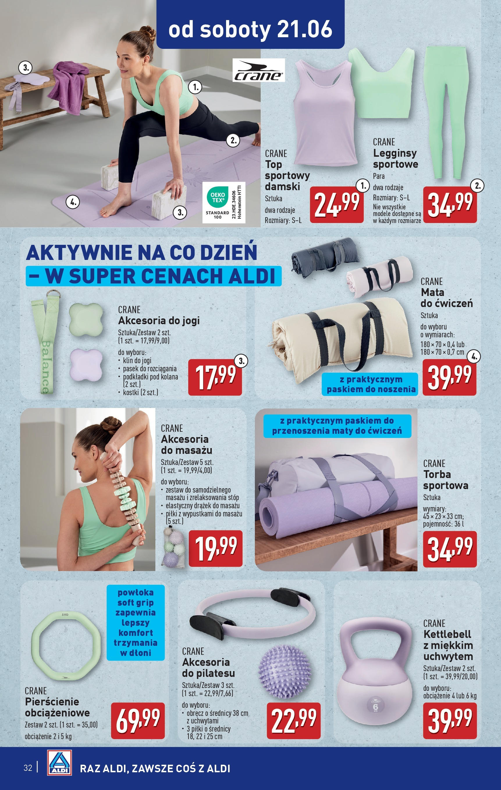 Aldi Gazetka od 16.06.2025 - Ulotka PDF, promocje | Strona: 32 | Produkty: Top, Legginsy, Pasek, Torba