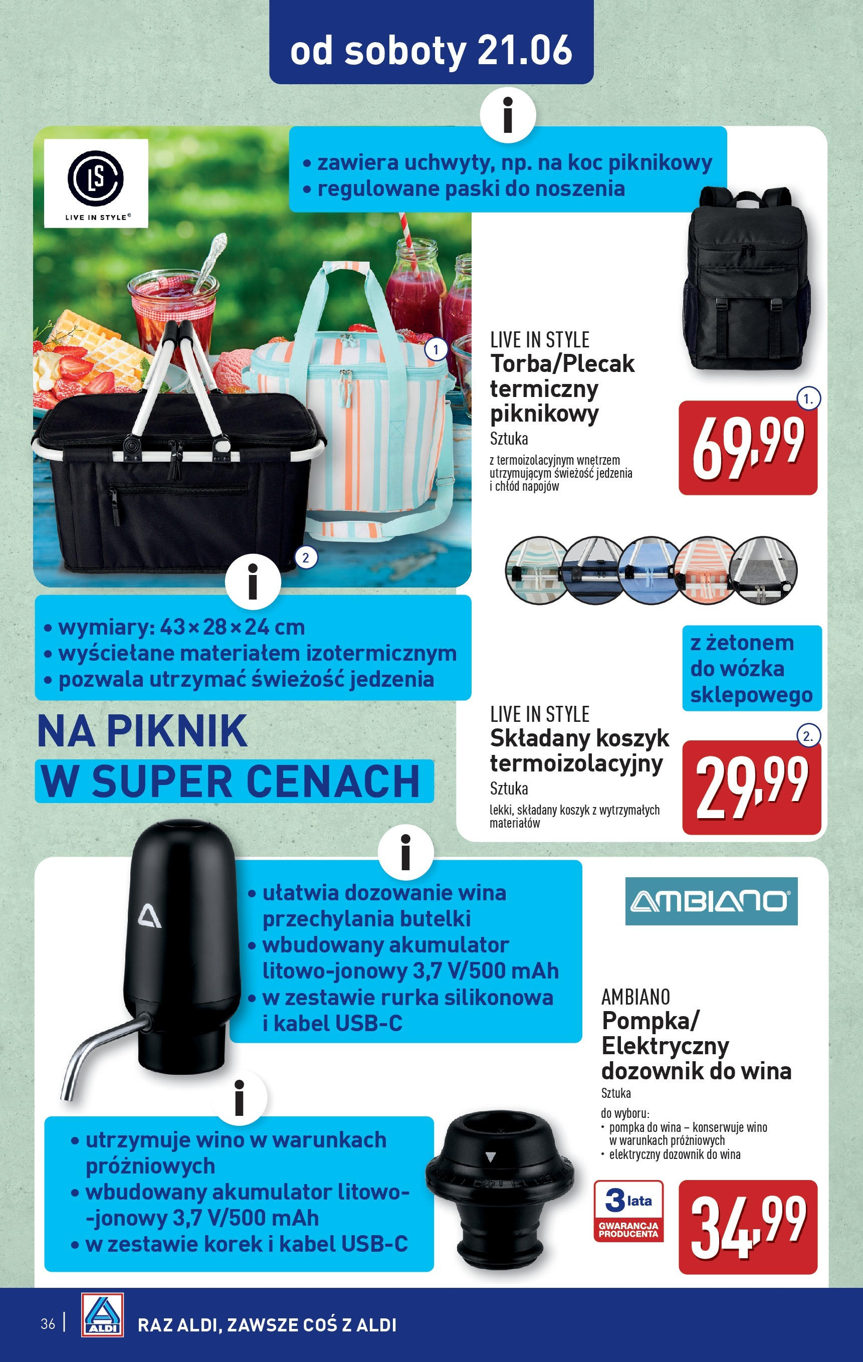 Aldi Gazetka od 16.06.2025 - Ulotka PDF, promocje | Strona: 36 | Produkty: Kabel, Koc, Wino