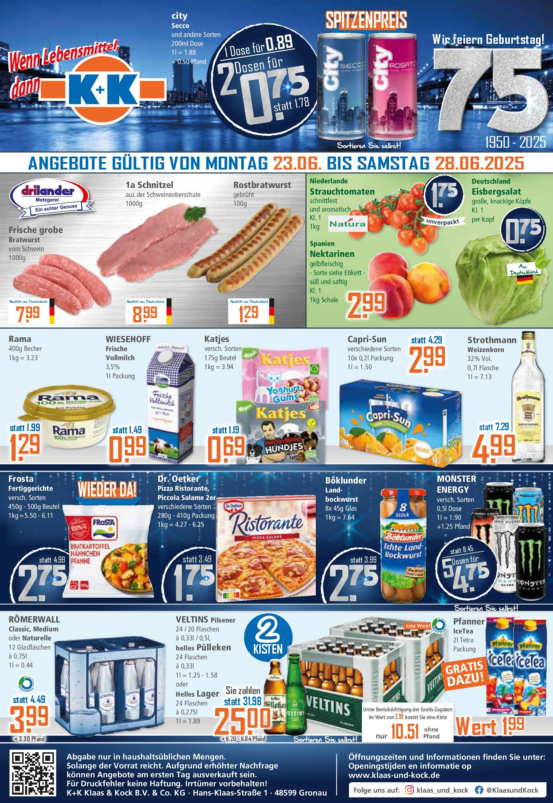 Klaas & Kock - K+K: Wochenangebote (ab 22.06.2025) zum Blättern | Seite: 1 | Produkte: Helles pulleken, Schnitzel, Frosta, Monster