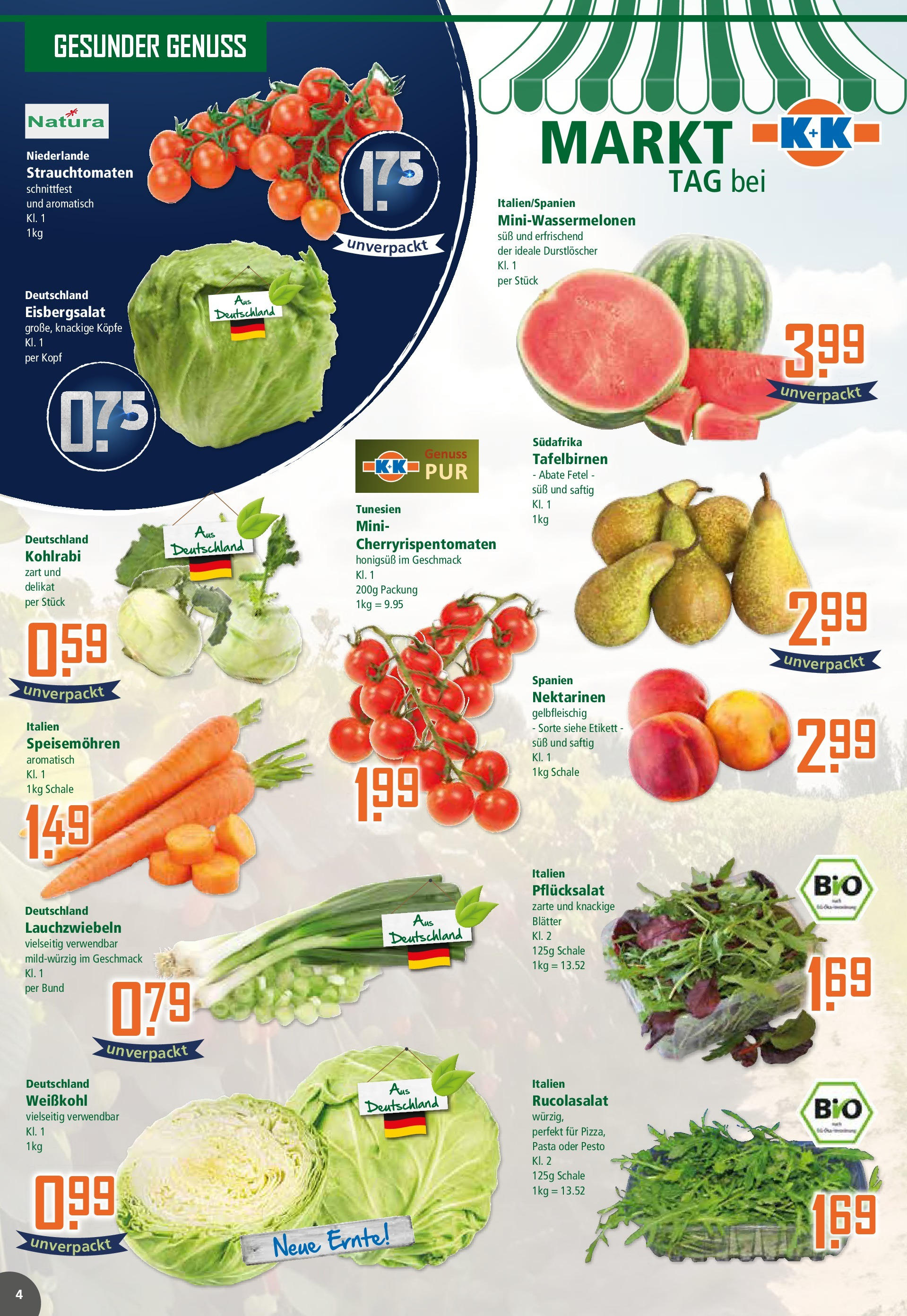 Klaas & Kock - K+K: Wochenangebote (ab 22.06.2025) zum Blättern | Seite: 4 | Produkte: Nektarinen, Kohlrabi, Eisbergsalat, Pasta
