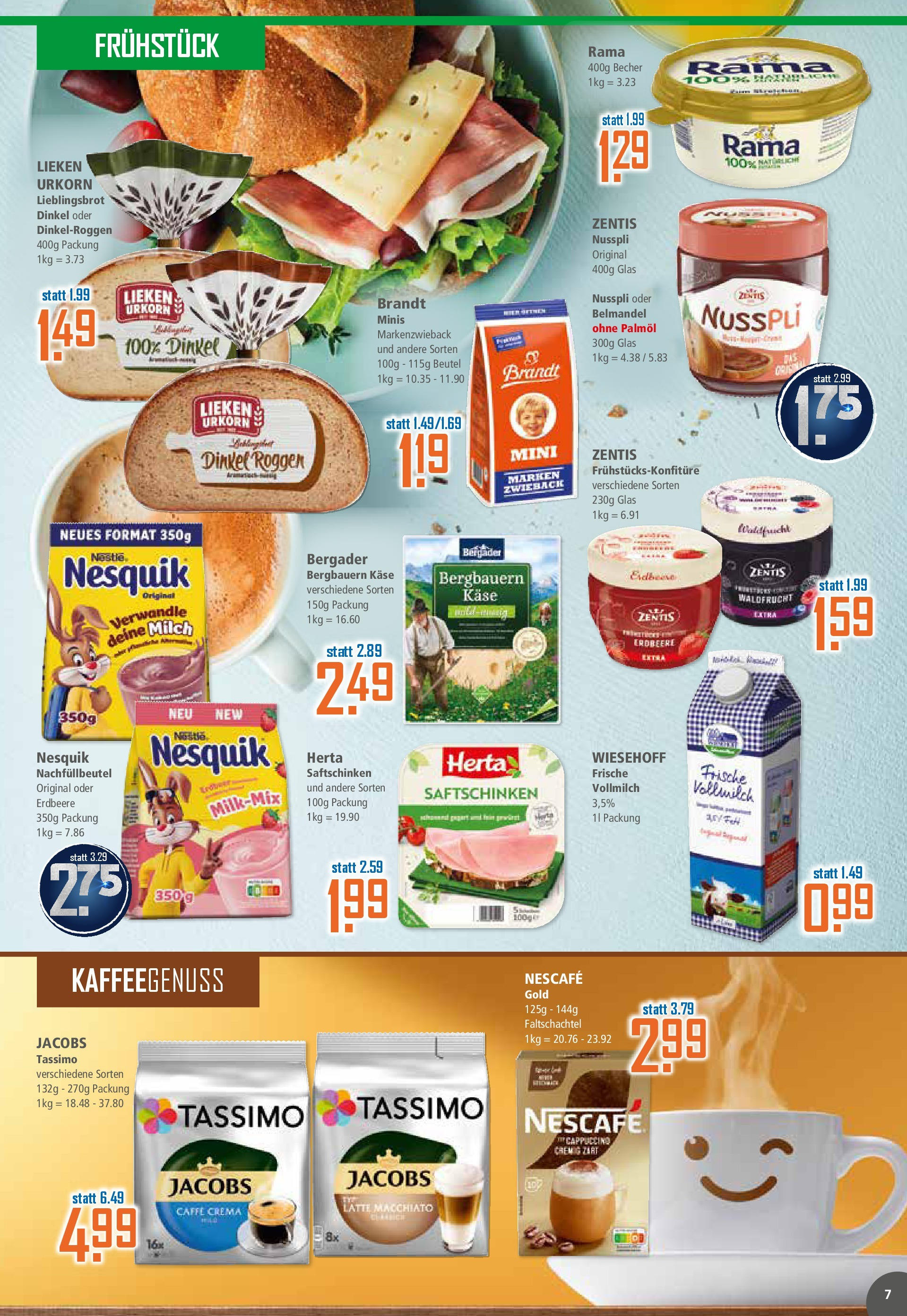 Klaas & Kock - K+K: Wochenangebote (ab 22.06.2025) zum Blättern | Seite: 7 | Produkte: Nesquik, Milch, Zentis nusspli, Tassimo