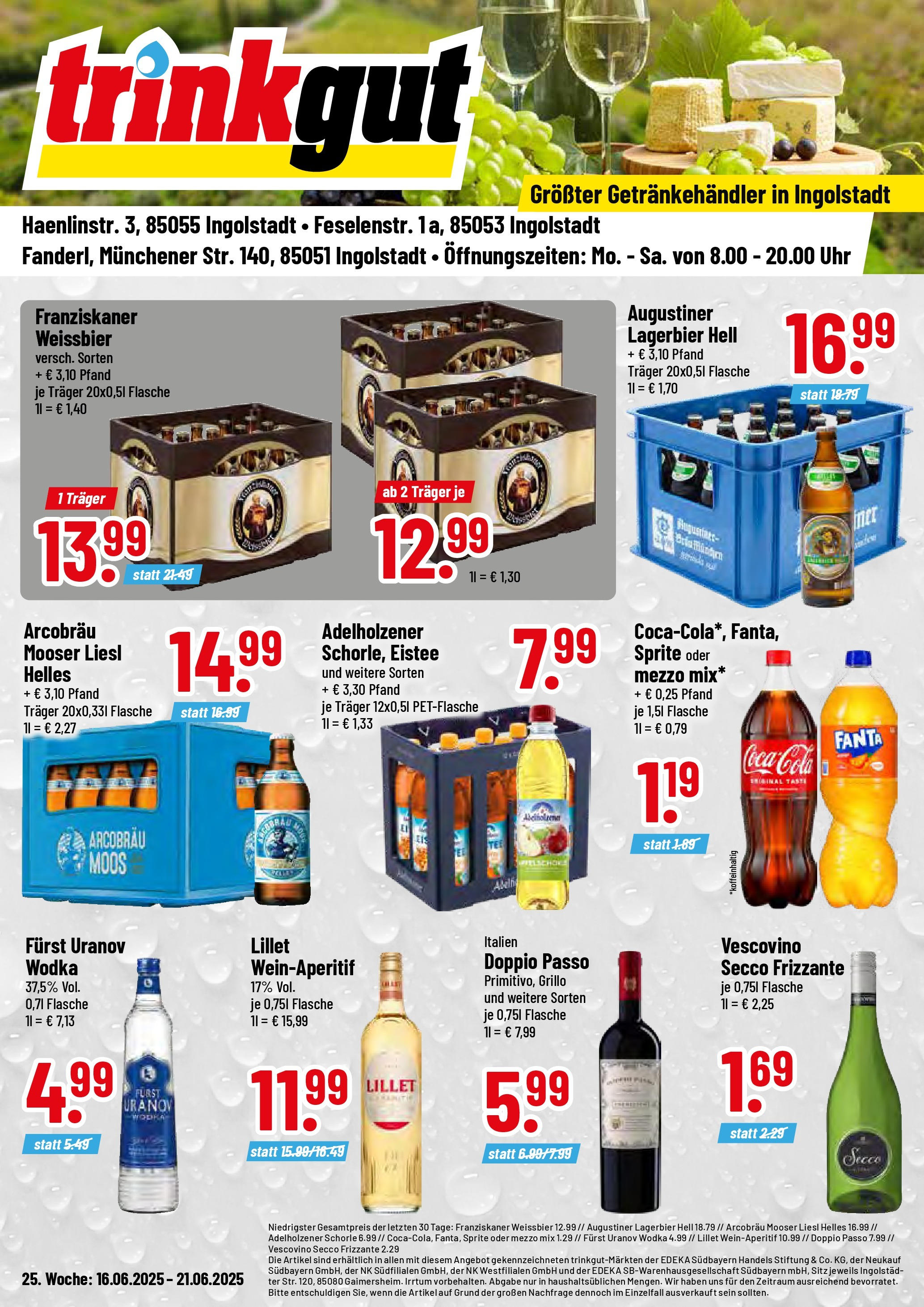 Trinkgut prospekt Ingolstadt	 (ab 15.06.2025) » Angebote online | Seite: 1 | Produkte: Cola, Weißbier, Adelholzener, Wodka