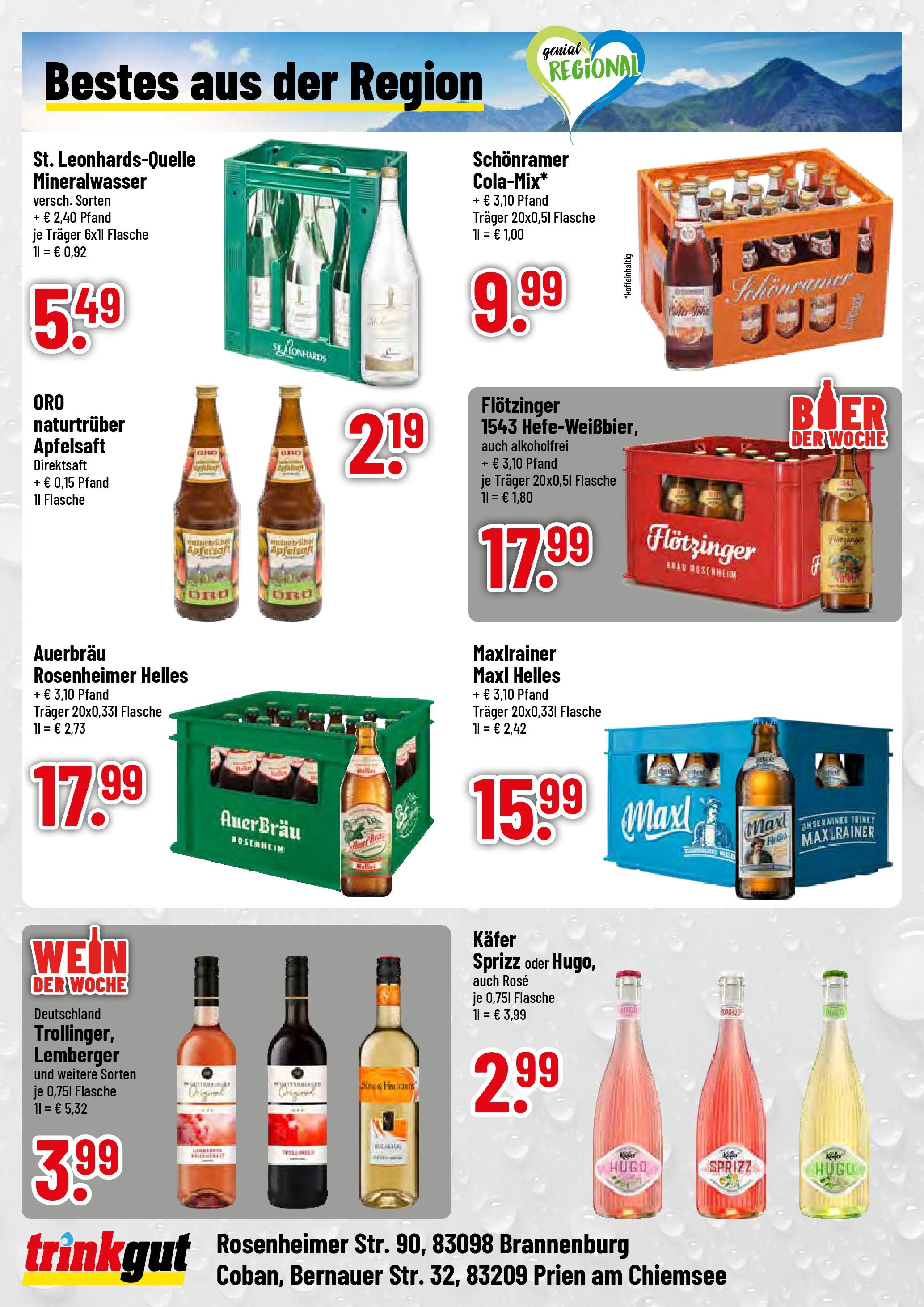 Trinkgut prospekt Brannenburg	 (ab 15.06.2025) » Angebote online | Seite: 4 | Produkte: Apfelsaft, Mineralwasser, Wein, Hugo