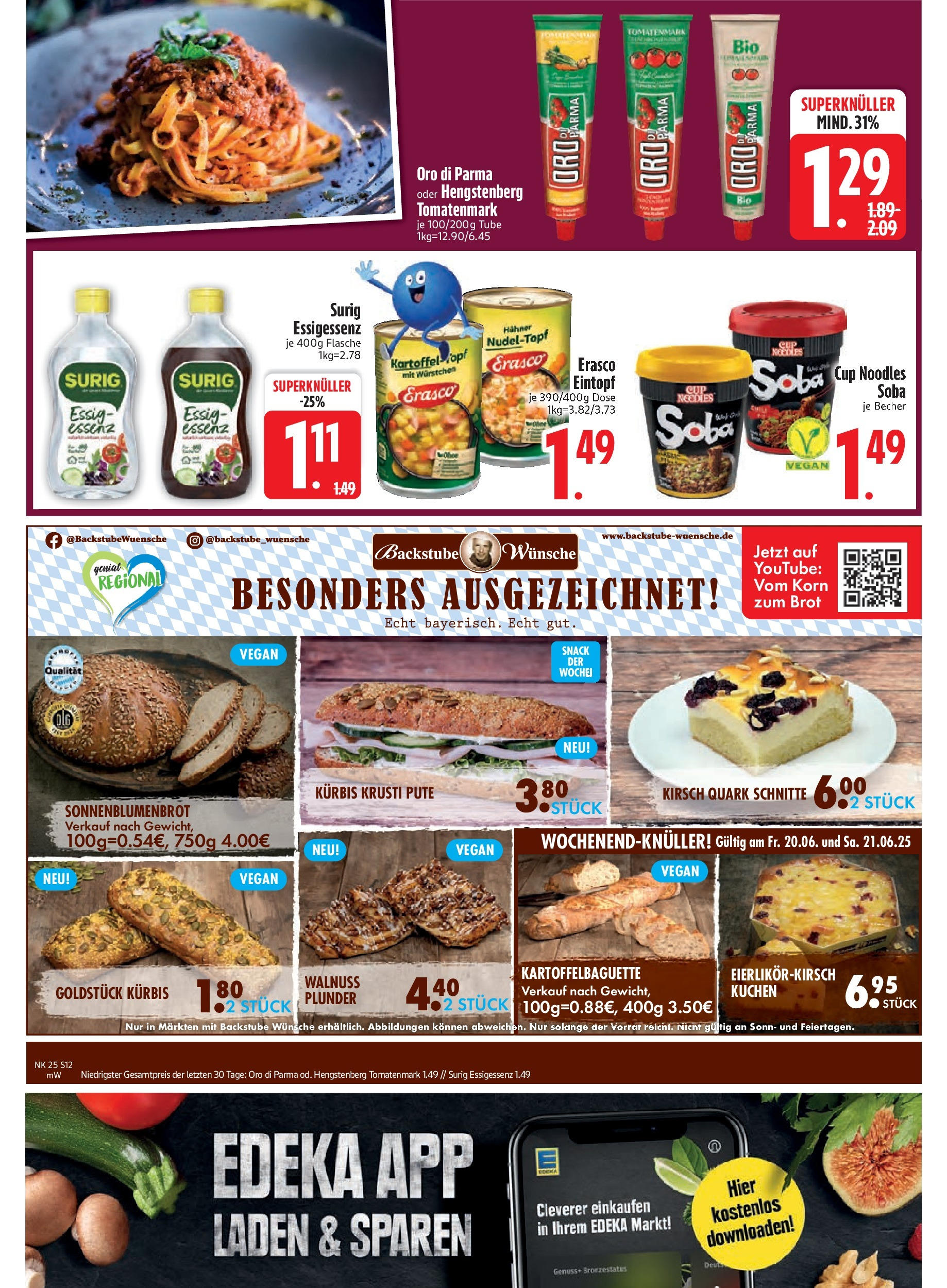 Edeka prospekt Markt Schwaben	 (ab 15.06.2025) » Angebote Online | Seite: 14 | Produkte: Quark, Baguette, Brot, Erasco